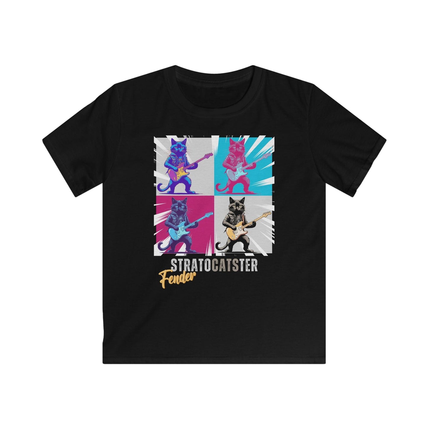 Printify Kids clothes Black / L Kids Guitar Cat Softstyle Tee - Stratocaster Design