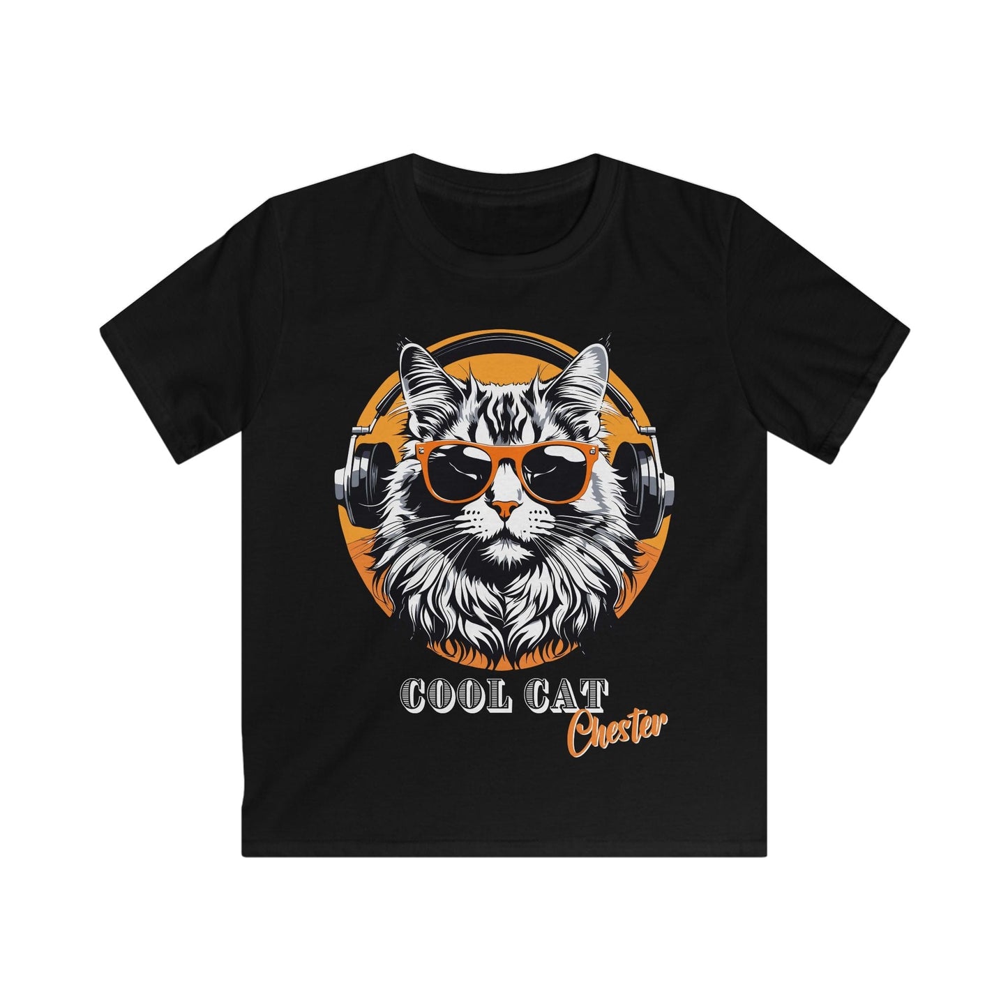 Printify Kids clothes Black / S Chester COOL Cat Bunny Tee - Fun and Stylish Softstyle T-Shirt for Kids