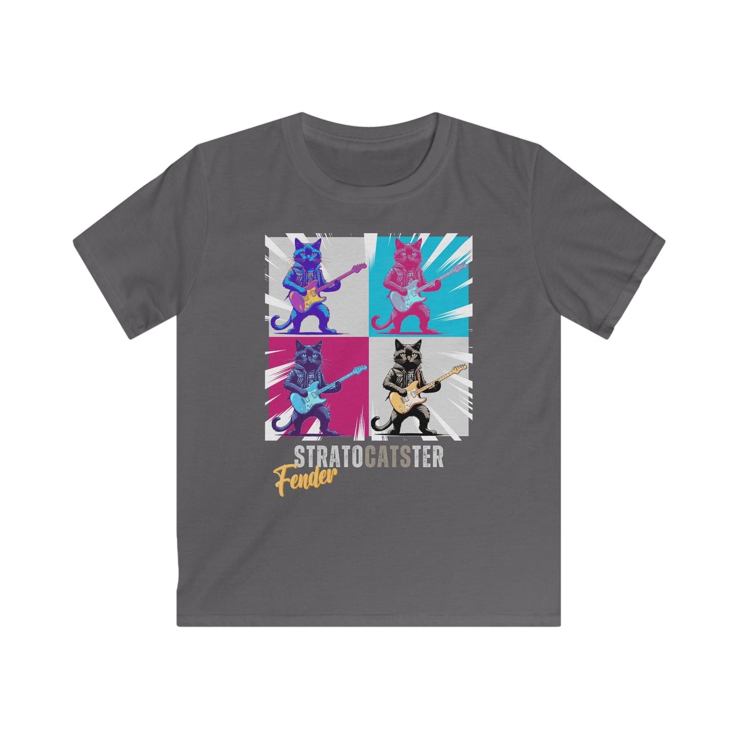 Printify Kids clothes Charcoal / L Kids Guitar Cat Softstyle Tee - Stratocaster Design