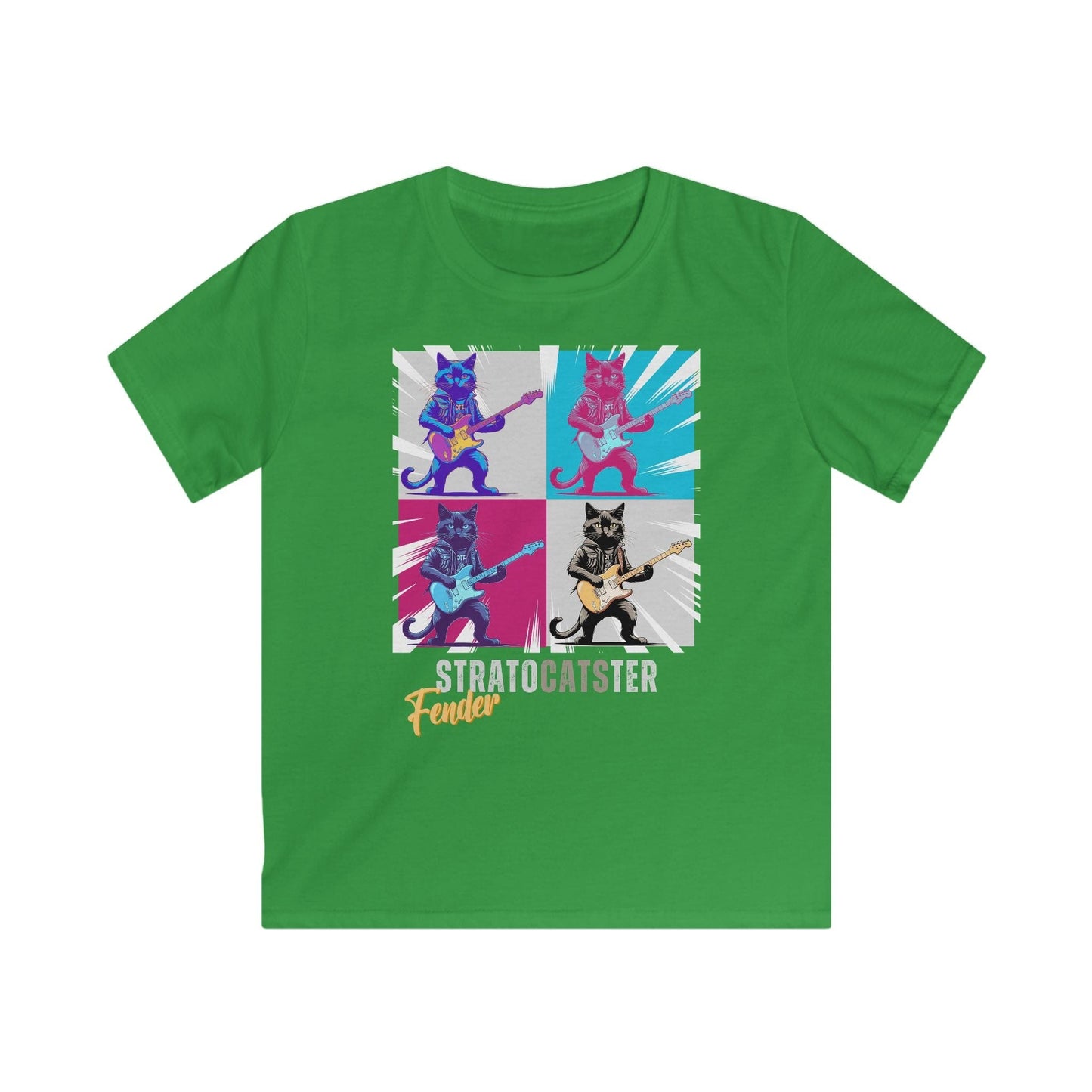 Printify Kids clothes Irish Green / L Kids Guitar Cat Softstyle Tee - Stratocaster Design