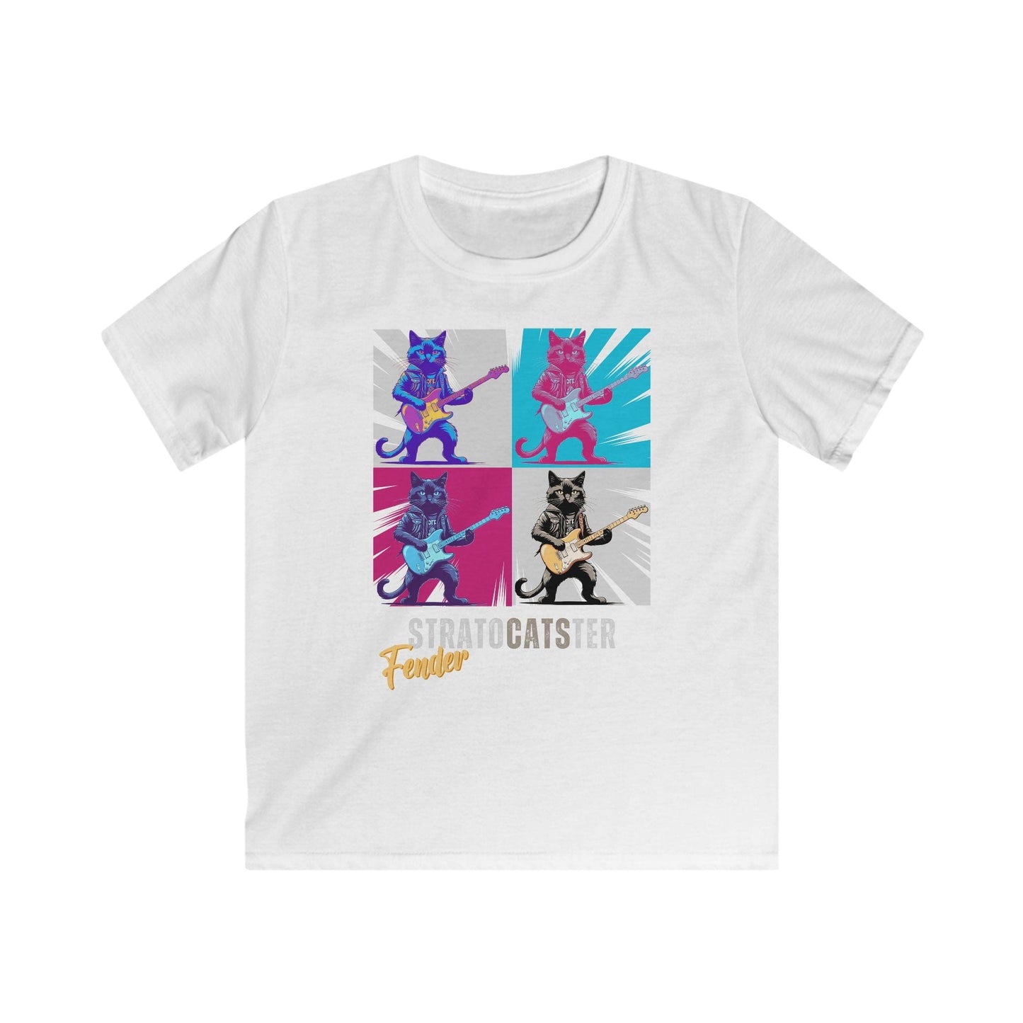 Printify Kids clothes Kids Guitar Cat Softstyle Tee - Stratocaster Design
