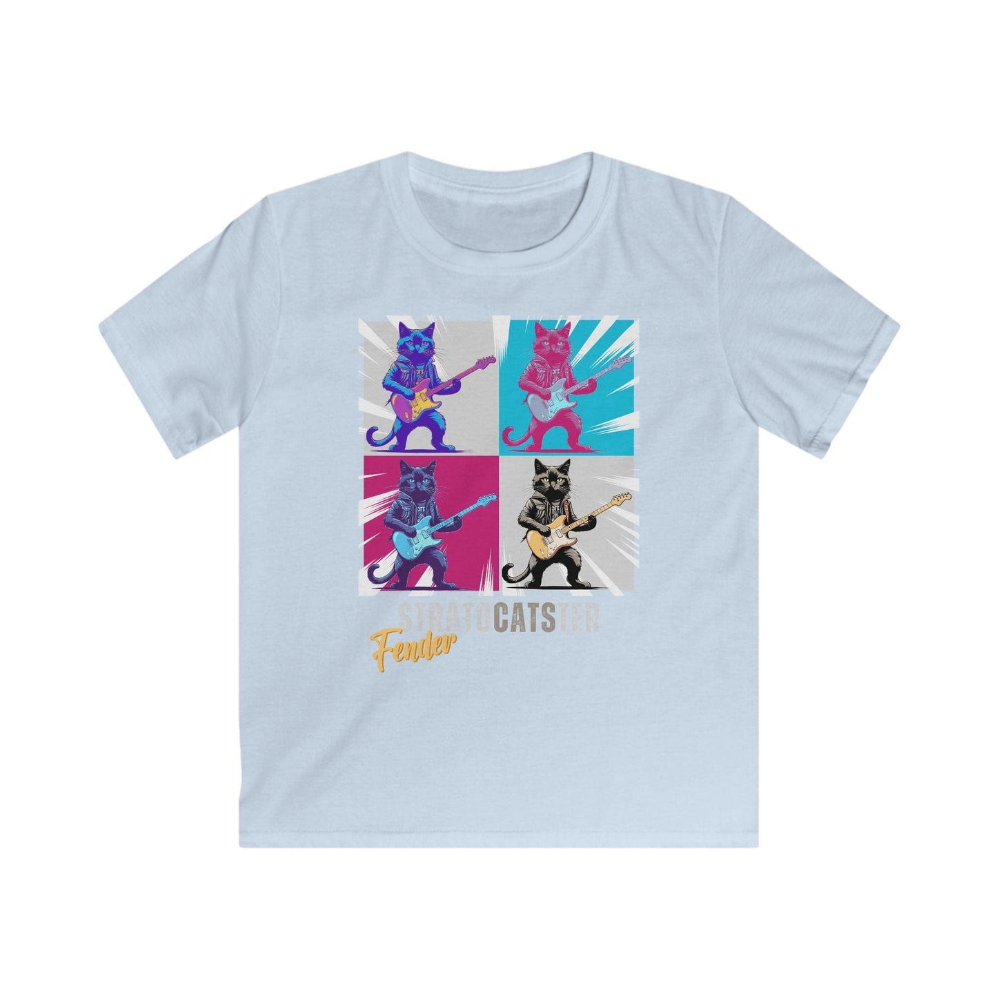Printify Kids clothes Light Blue / L Kids Guitar Cat Softstyle Tee - Stratocaster Design