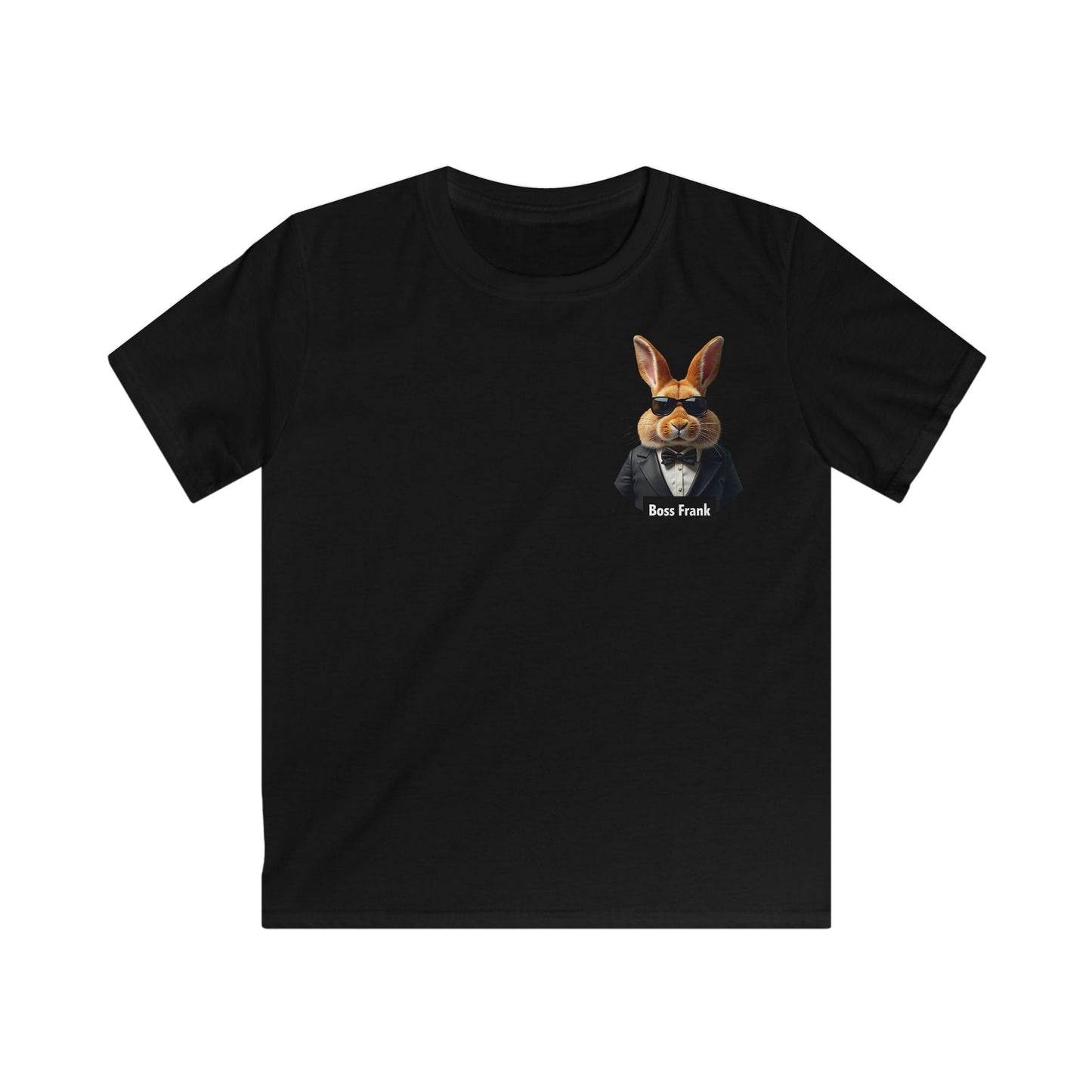 Printify Kids clothes M / Black Boss Frank Bunny Tee - Fun and Stylish Softstyle T-Shirt for Kids