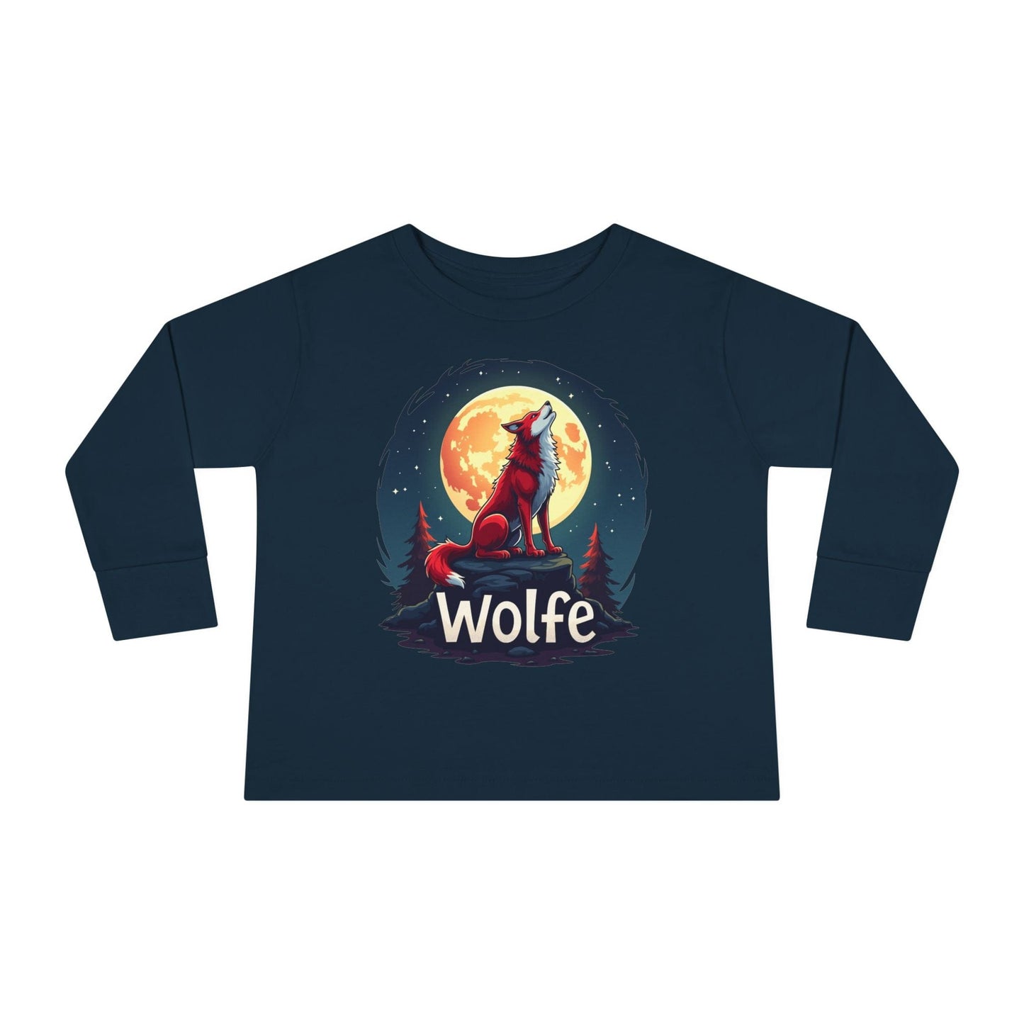 Printify Kids clothes Navy / 2T Red Wolfe 🐺 Toddler Long Sleeve Tee