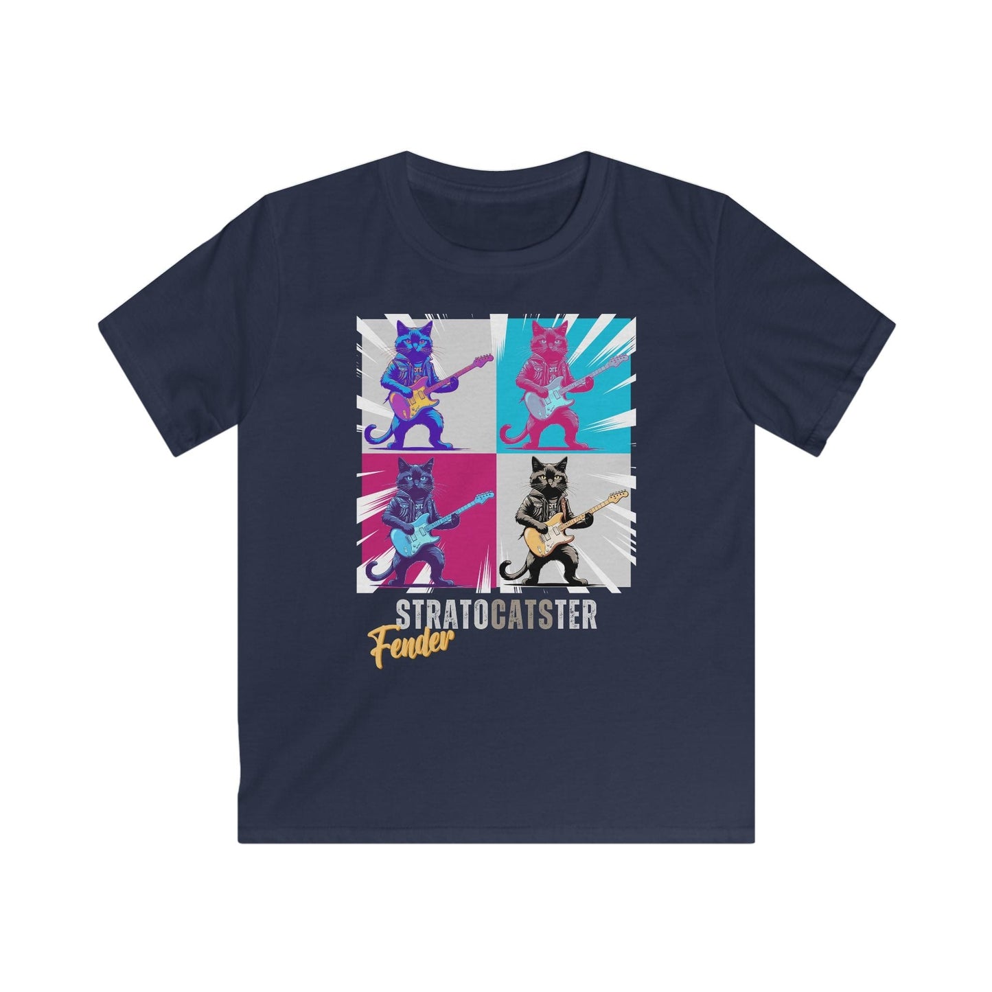 Printify Kids clothes Navy / L Kids Guitar Cat Softstyle Tee - Stratocaster Design