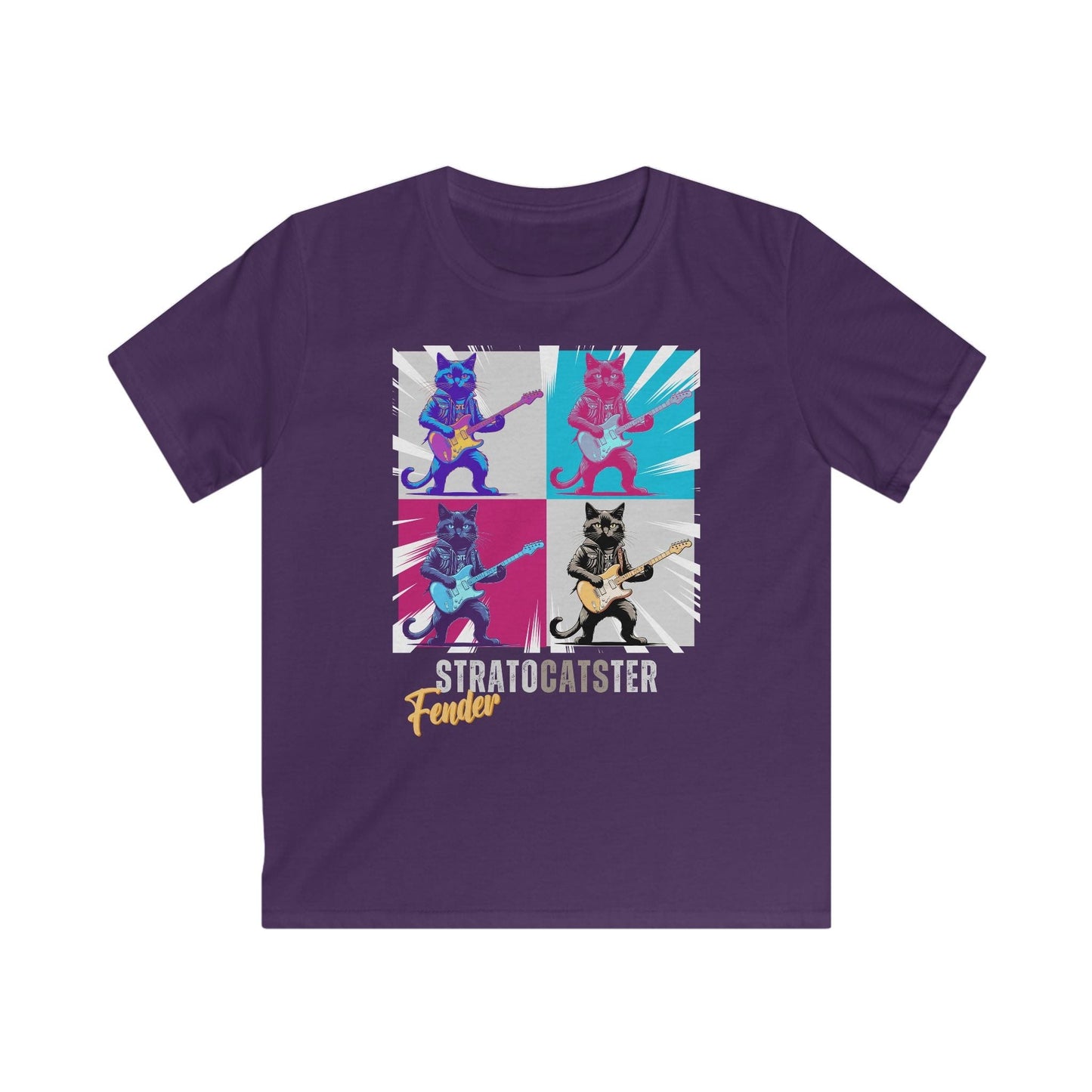 Printify Kids clothes Purple / L Kids Guitar Cat Softstyle Tee - Stratocaster Design