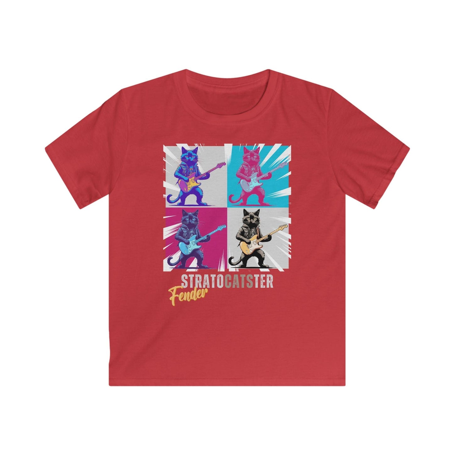 Printify Kids clothes Red / L Kids Guitar Cat Softstyle Tee - Stratocaster Design