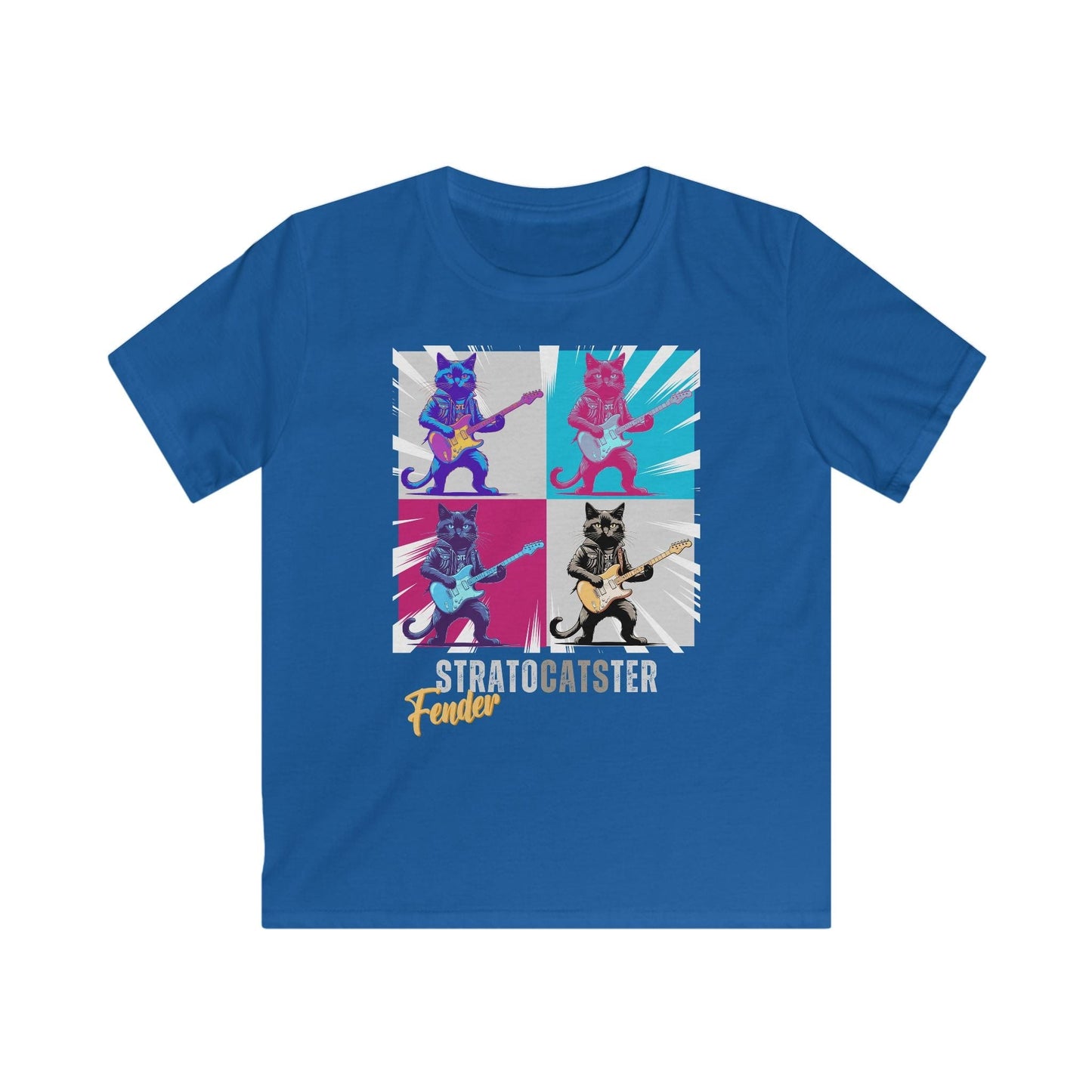 Printify Kids clothes Royal / L Kids Guitar Cat Softstyle Tee - Stratocaster Design