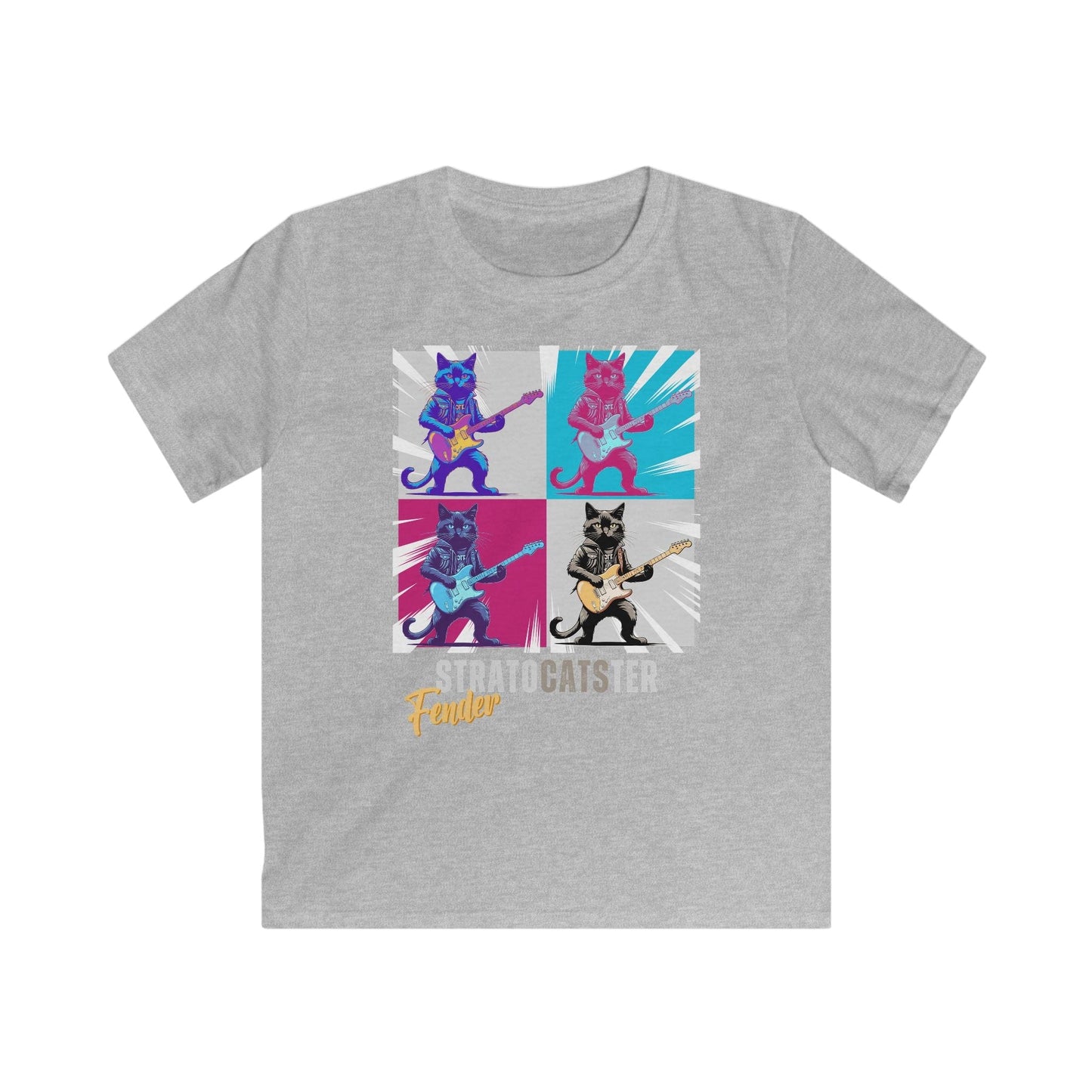 Printify Kids clothes Sport Grey / L Kids Guitar Cat Softstyle Tee - Stratocaster Design