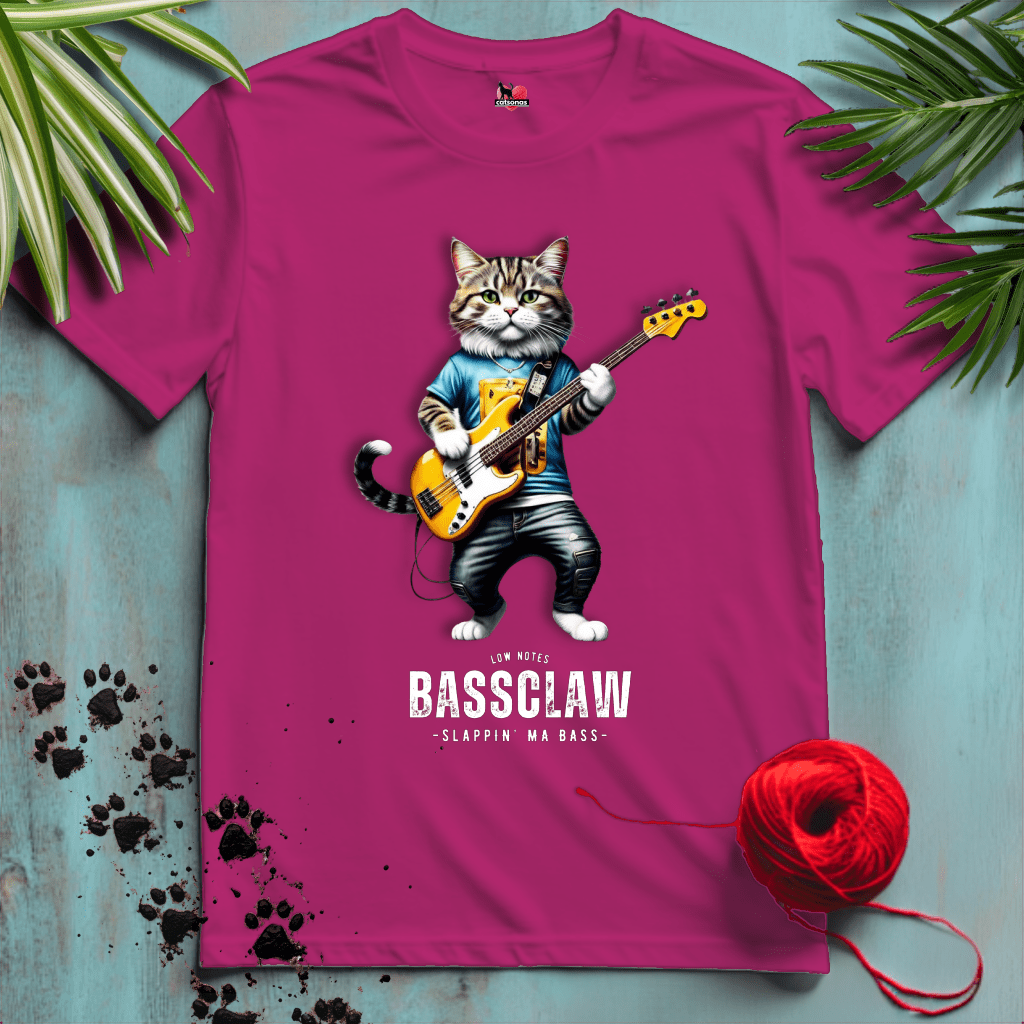 Printify T-Shirt Antique Heliconia / S BASS-CLAW 𝄢 BASS-PLAYER-CAT | Music Cats Collection
