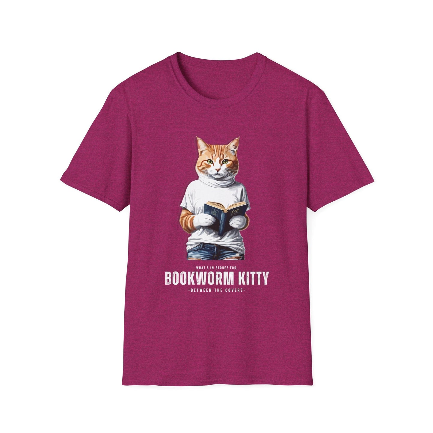 Printify T-Shirt Antique Heliconia / S BOOKWORM-KITTY-WHITE-CATSONAS-READING_1ab6f936-9ca7-437c-ac46-72a8e6012a99