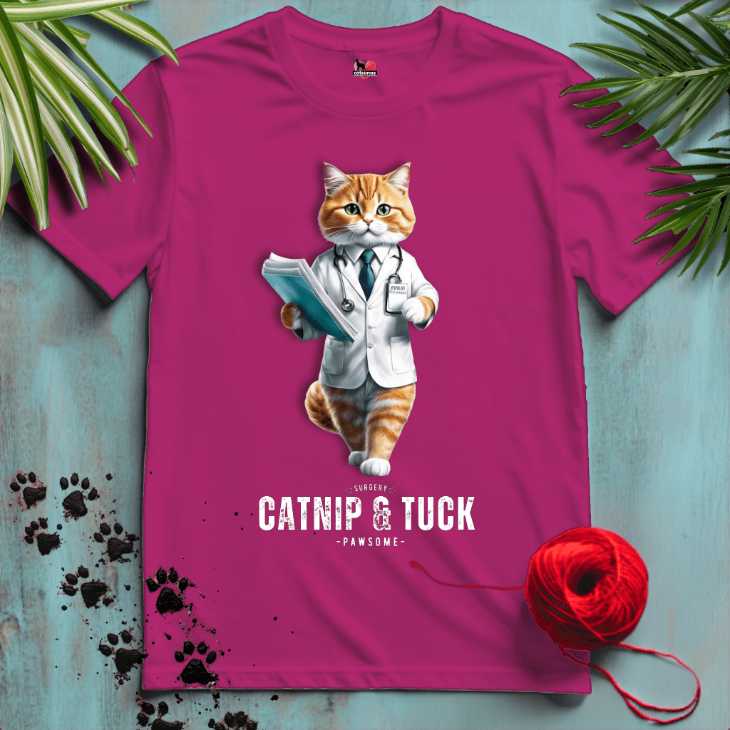 Printify T-Shirt Antique Heliconia / S CATNIP-AND-TUCK 😷 SURGERY PAWS | Healthcare Cats Collection