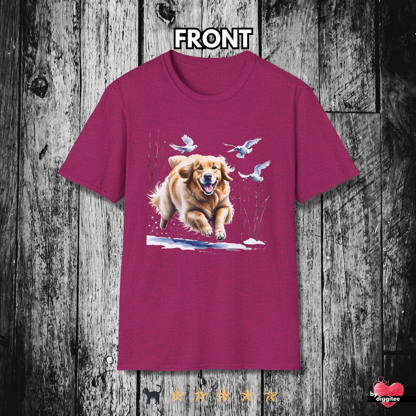 Printify T-Shirt Antique Heliconia / S Golden Retriever Running T-shirt