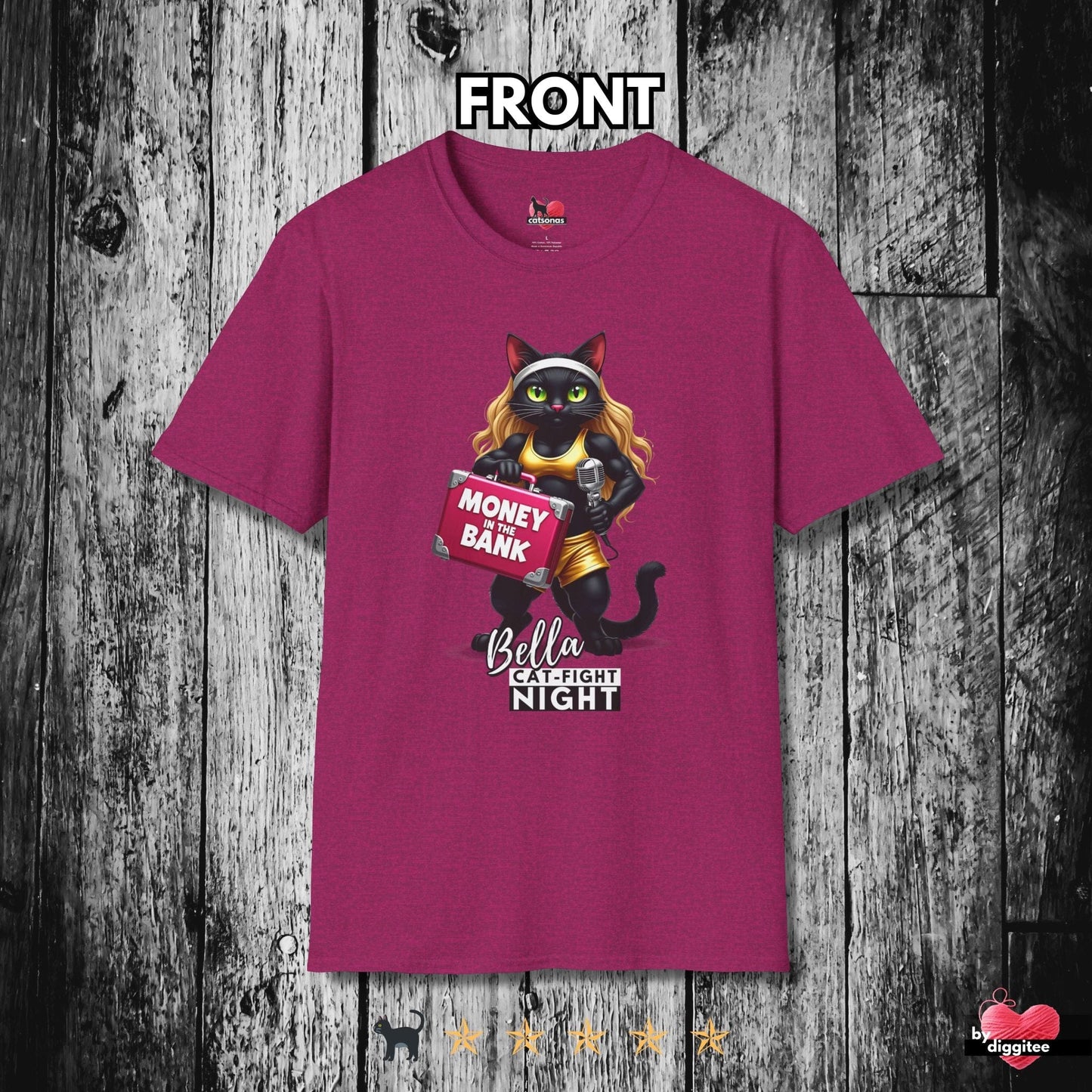 Printify T-Shirt Antique Heliconia / XL Bella the Money Cat 🤑 Fight Night T-shirt