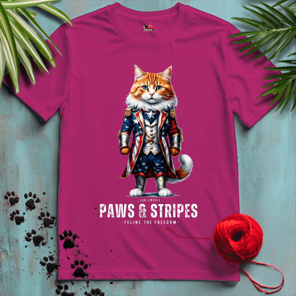 Printify T-Shirt Antique Heliconia / XL PAWS-AND-STRIPES ๐บ๐ธ PATRIOTIC-CAT | Patriotic Cats Collection