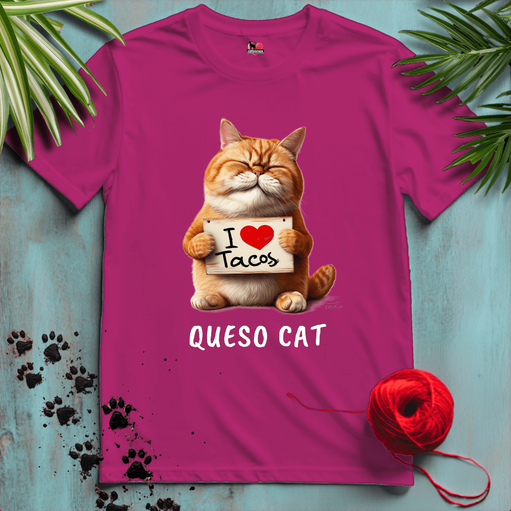 Printify T-Shirt Antique Heliconia / XL QUESO-CAT ๐ฎ I-LOVE-TACOS | Foodie Cats Collection
