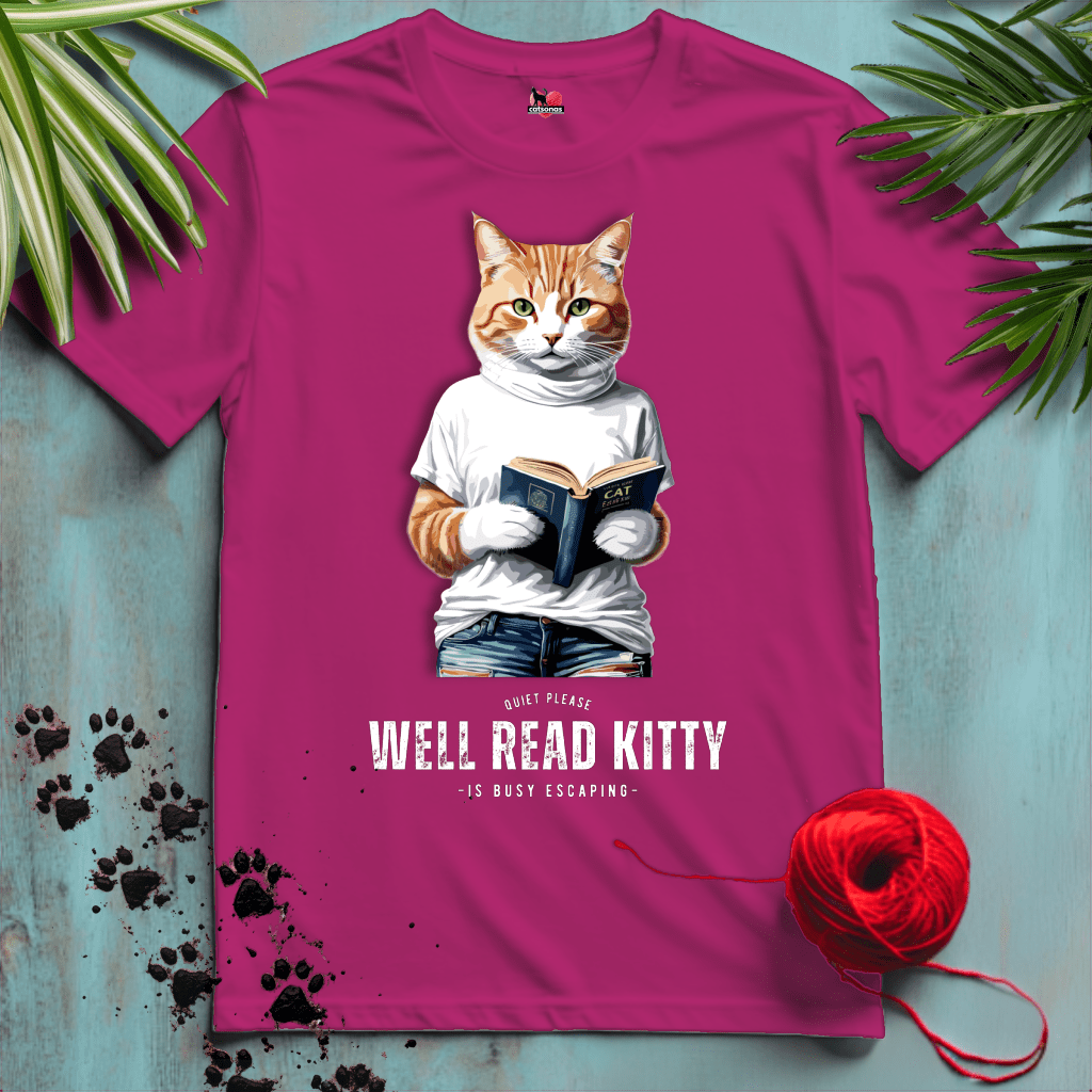 Printify T-Shirt Antique Heliconia / XL WELL-READ-KITTY 📚 READING ADDICT | Lifestyle Cats Collection