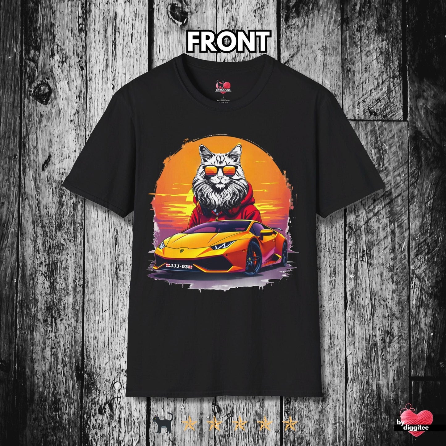 Printify T-Shirt Black / S 🏴 CUSTOM Cats 🩷 LAMBO DRIVER Gift: JJJ-03