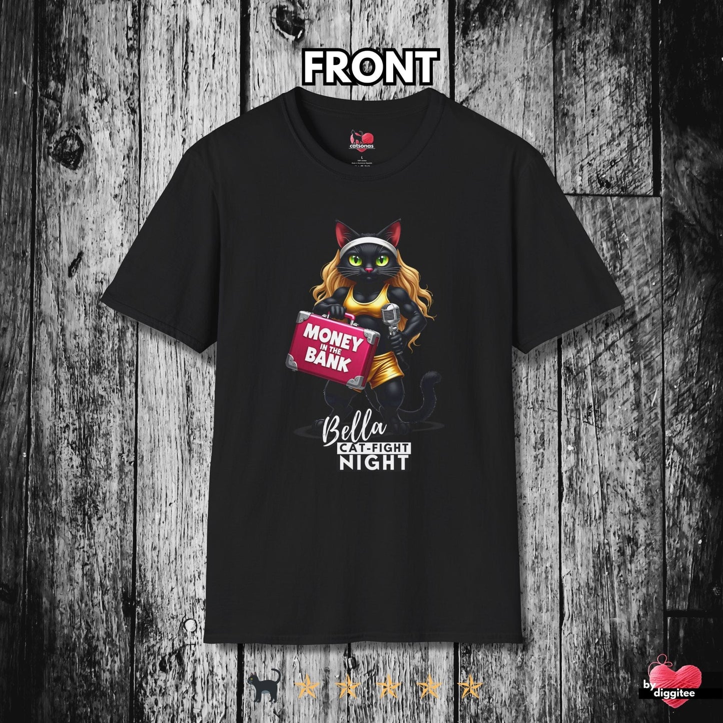 Printify T-Shirt Black / XL Bella the Money Cat 🤑 Fight Night T-shirt
