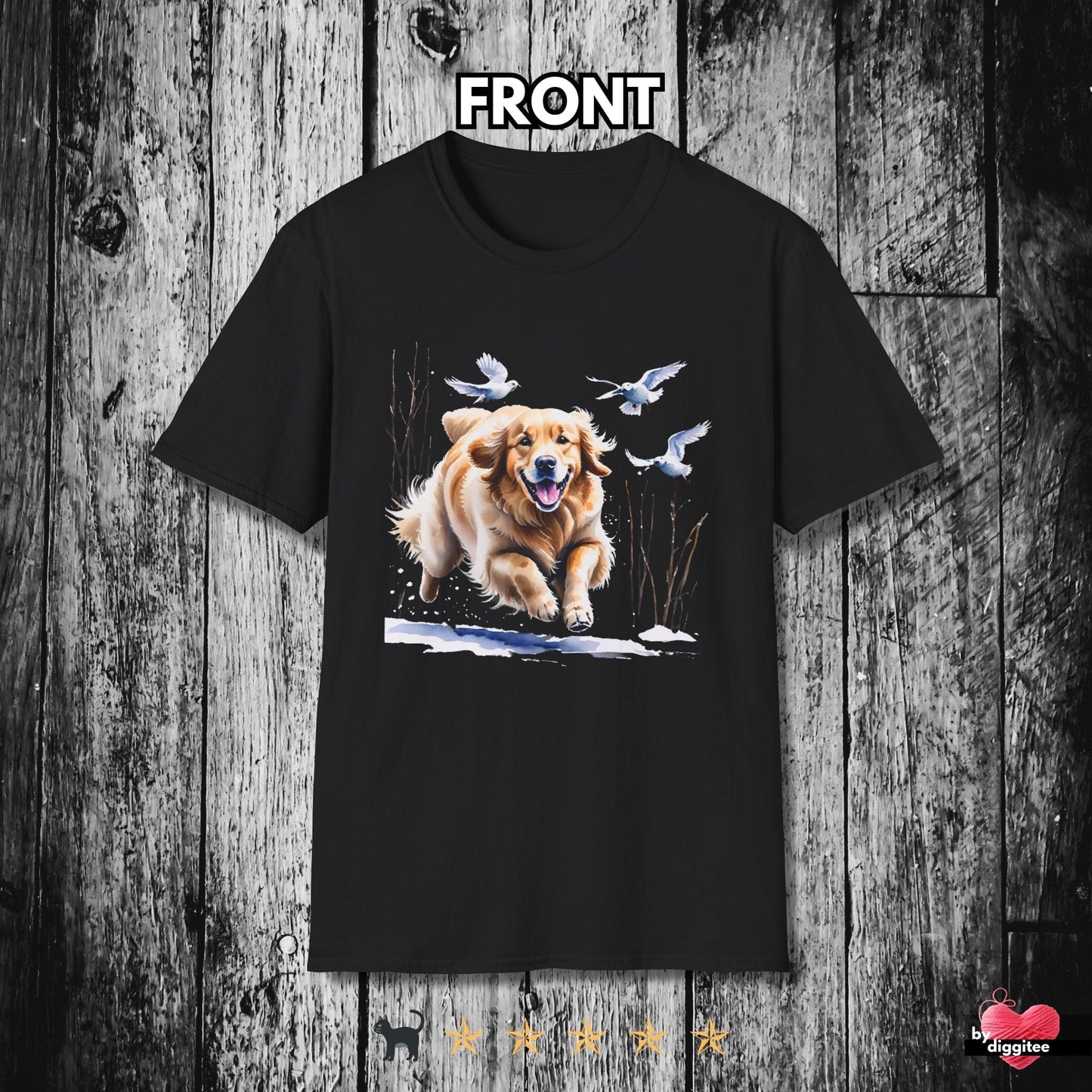 Printify T-Shirt Black / XL Golden Retriever Running T-shirt