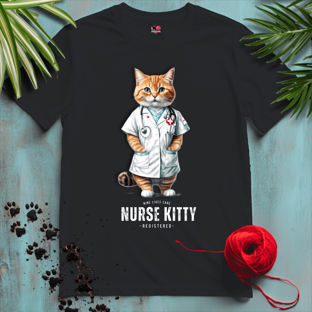 Printify T-Shirt Black / XL NURSE-KITTY 🩺 NINE-LIVES | Healthcare Cats Collection | REGISTERED