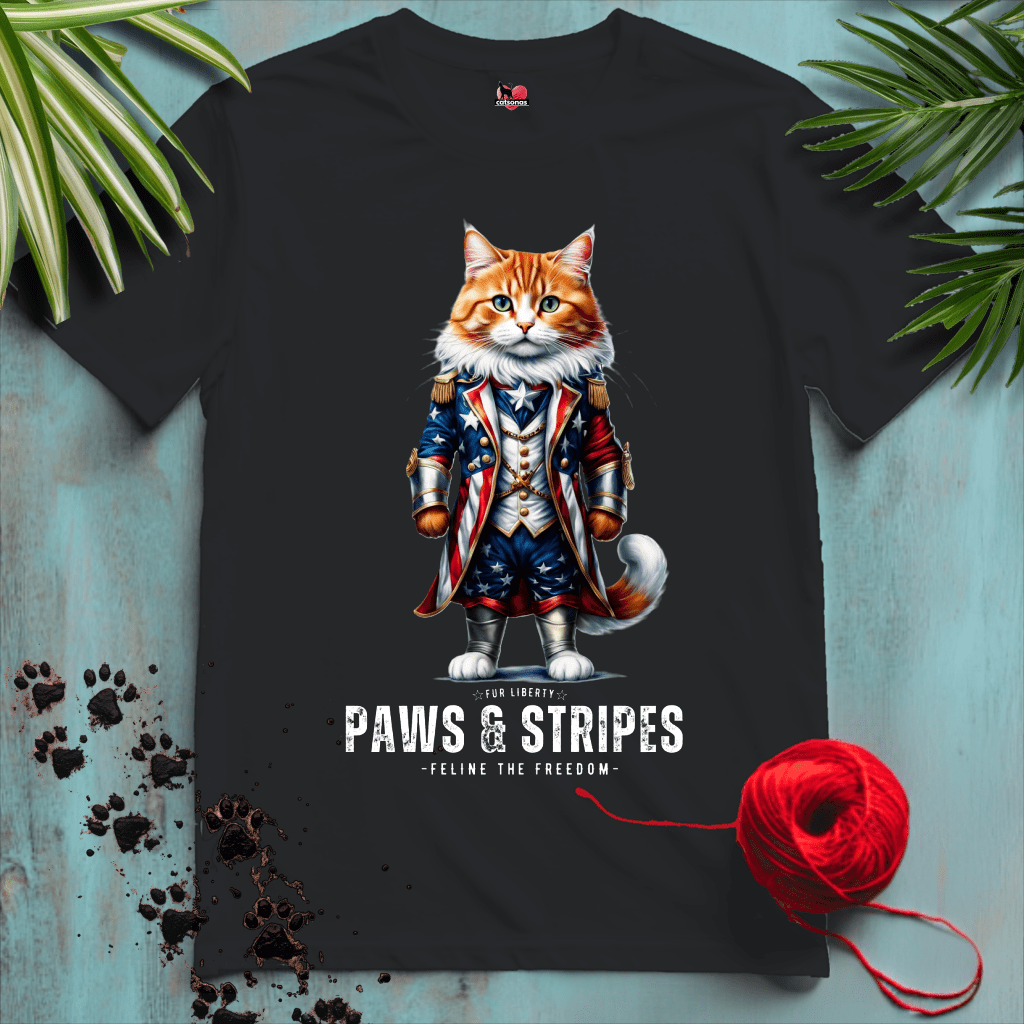 Printify T-Shirt Black / XL PAWS-AND-STRIPES ๐บ๐ธ PATRIOTIC-CAT | Patriotic Cats Collection
