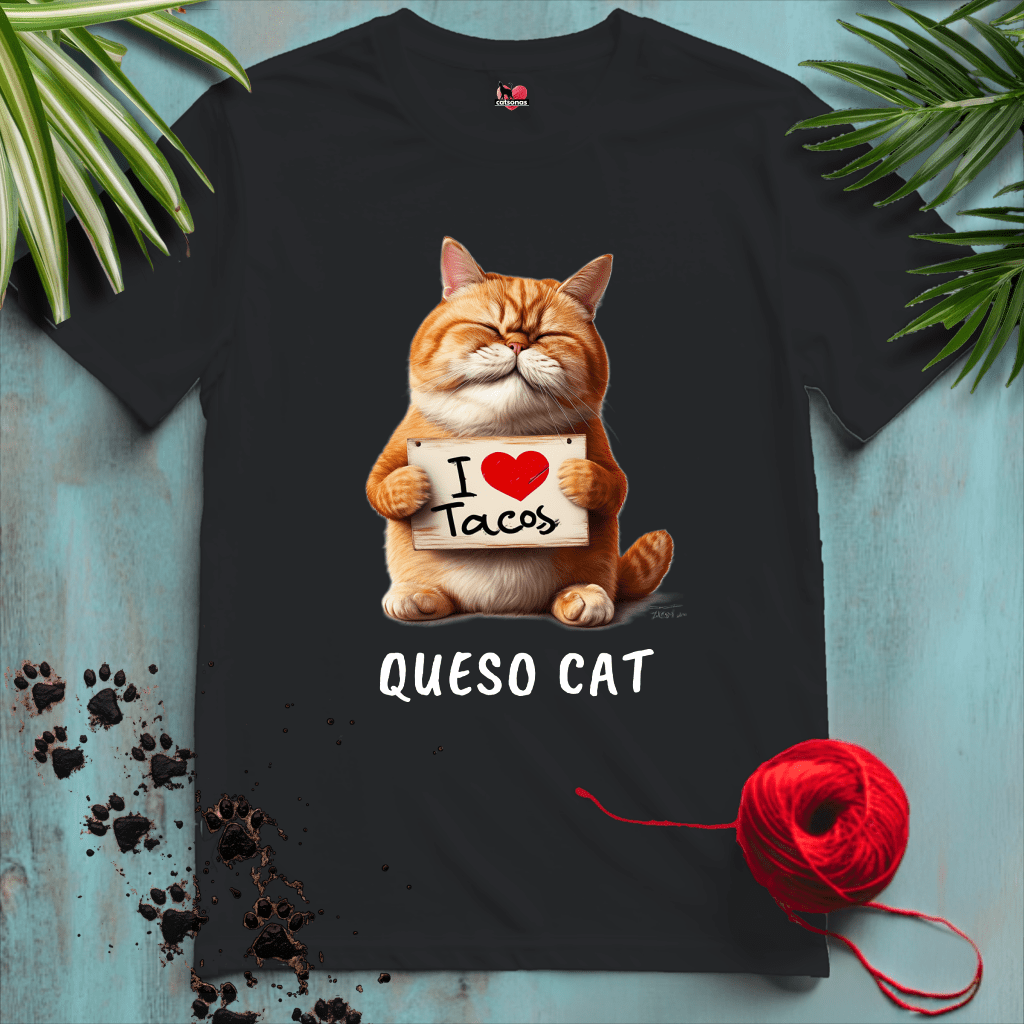 Printify T-Shirt Black / XL QUESO-CAT ๐ฎ I-LOVE-TACOS | Foodie Cats Collection
