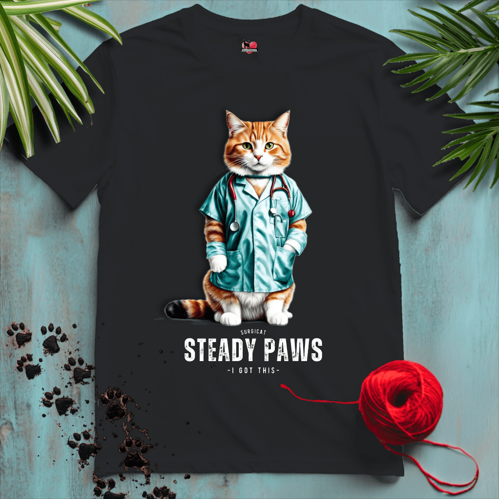 Printify T-Shirt Black / XL STEADY-PAWS 🥼SURGEON | Healthcare Cats Collection