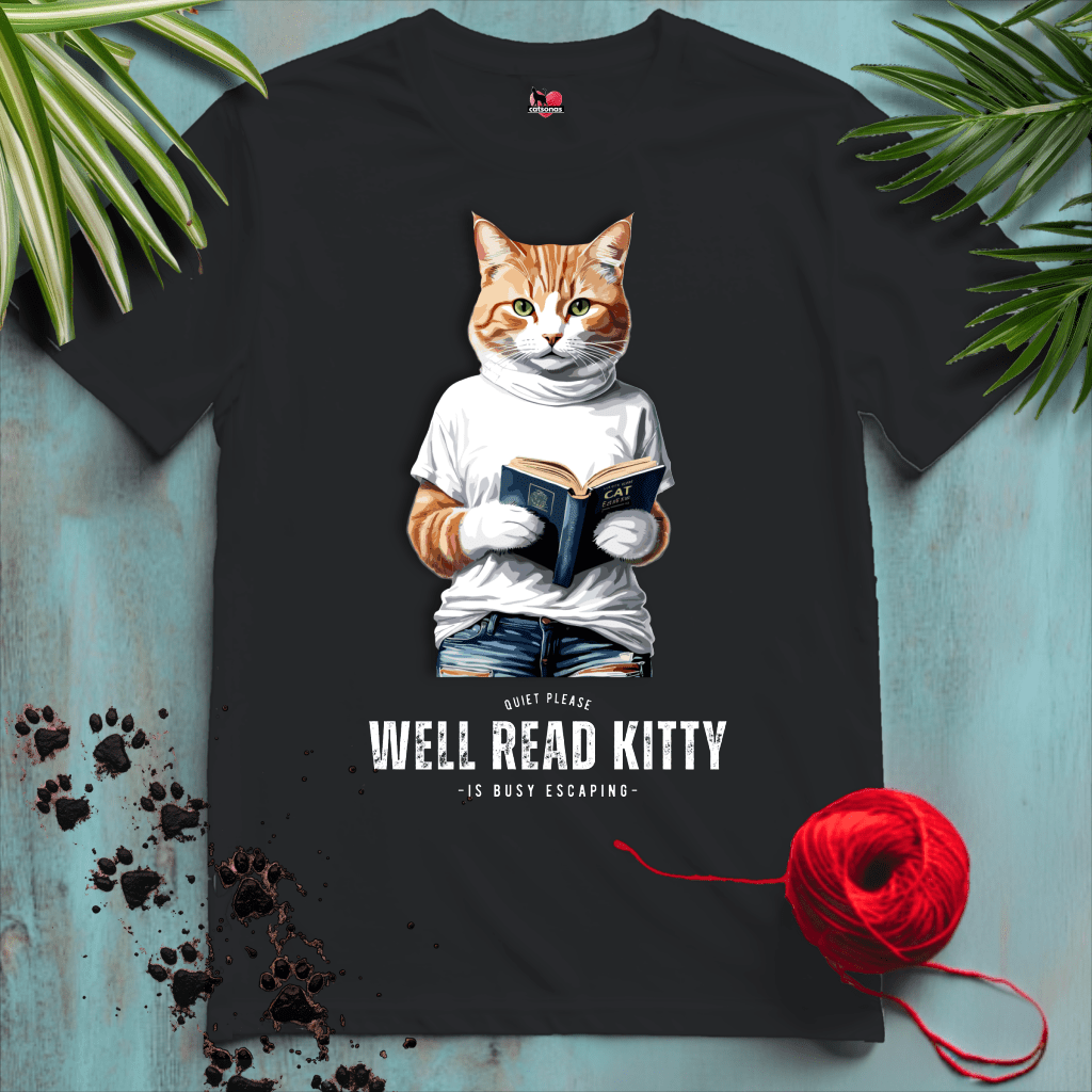 Printify T-Shirt Black / XL WELL-READ-KITTY 📚 READING ADDICT | Lifestyle Cats Collection