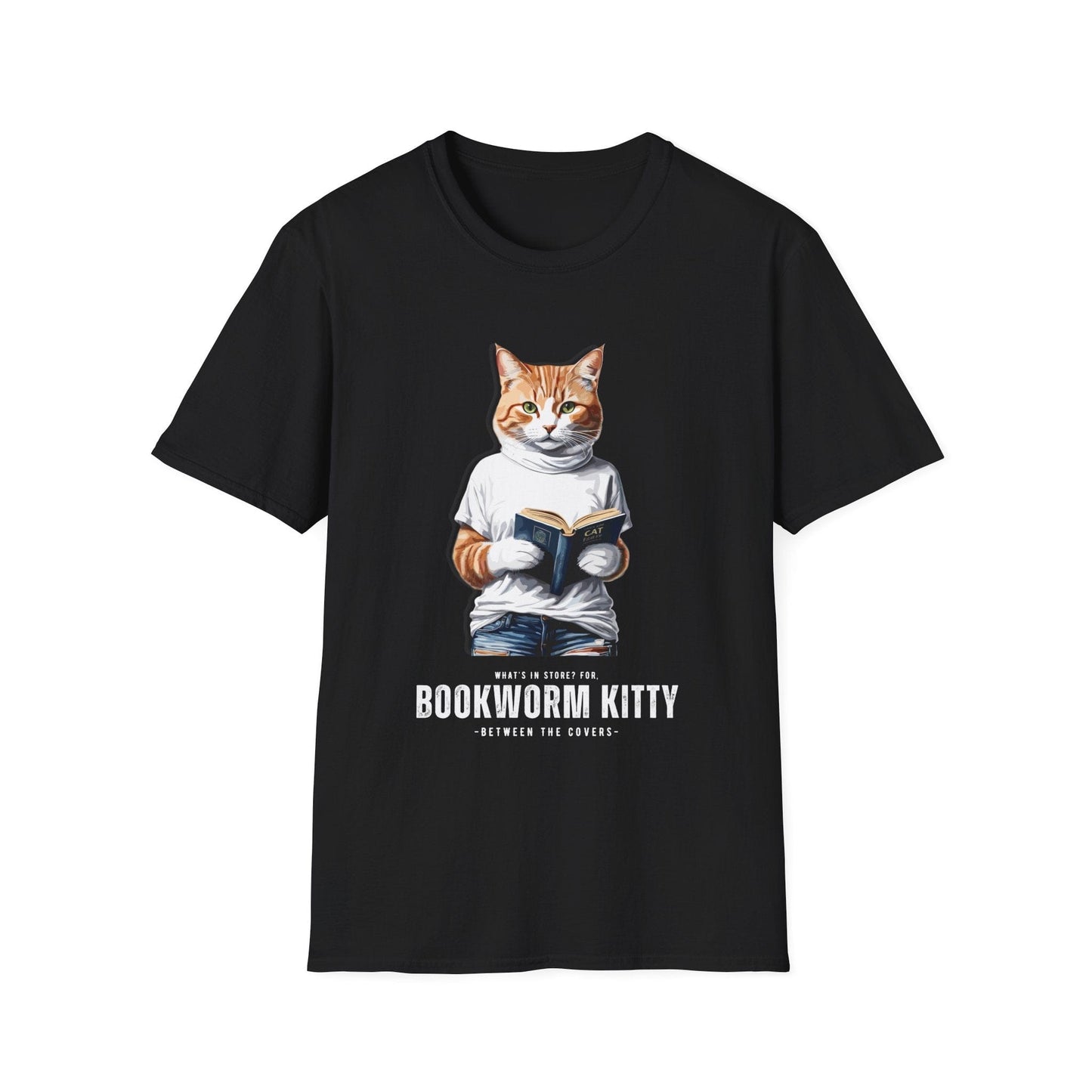 Printify T-Shirt Black / XS BOOKWORM-KITTY-WHITE-CATSONAS-READING_1ab6f936-9ca7-437c-ac46-72a8e6012a99