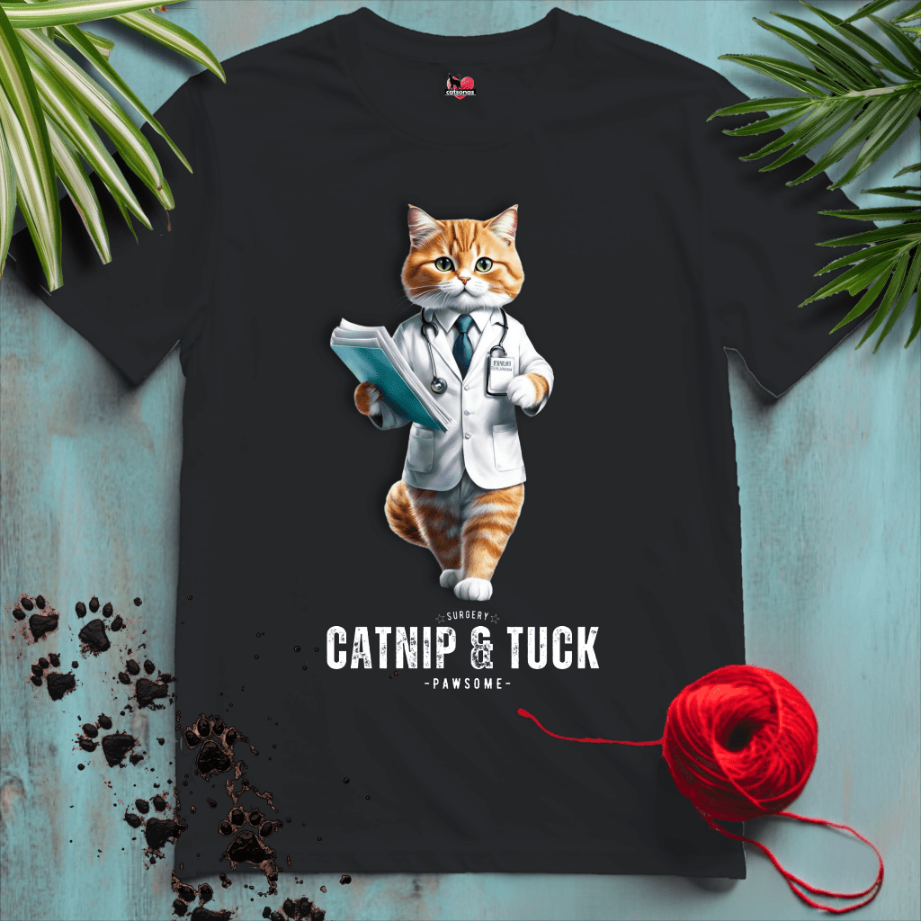 Printify T-Shirt Black / XS CATNIP-AND-TUCK 😷 SURGERY PAWS | Healthcare Cats Collection