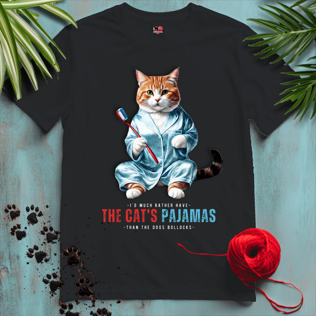Printify T-Shirt Black / XS CATS-PAJAMAS-BLACK-CATSONAS-DOGS-BOLLOCKS-FUNNY_3485d5f1-e1ff-4cda-9b26-37293a6905ef_10b5cd5d-098d-436c-aaa7-c5f7bb902608