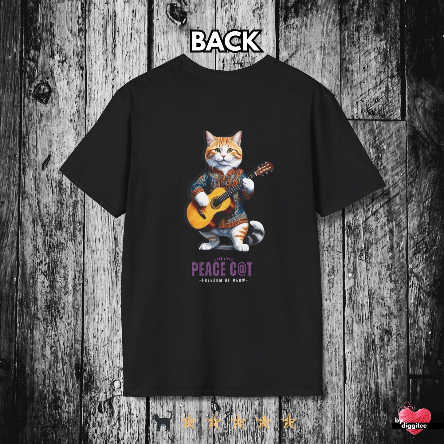 Printify T-Shirt Black / XS PEACE C@T II ☮️ BACK Print