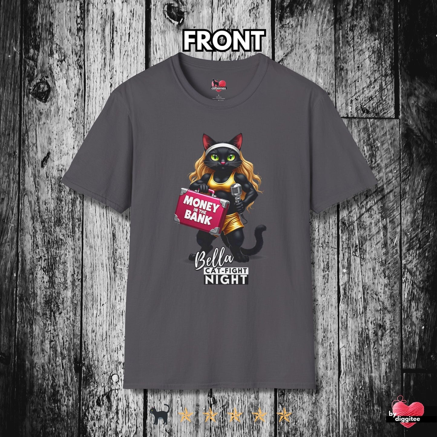 Printify T-Shirt Charcoal / XL Bella the Money Cat 🤑 Fight Night T-shirt