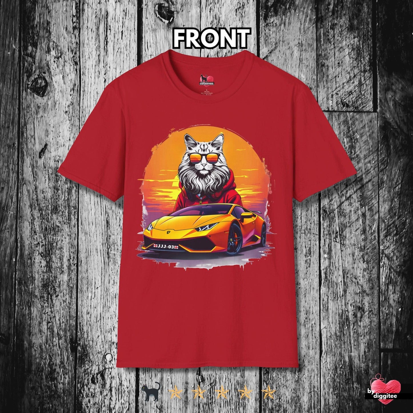 Printify T-Shirt Cherry Red / S 🏴 CUSTOM Cats 🩷 LAMBO DRIVER Gift: JJJ-03