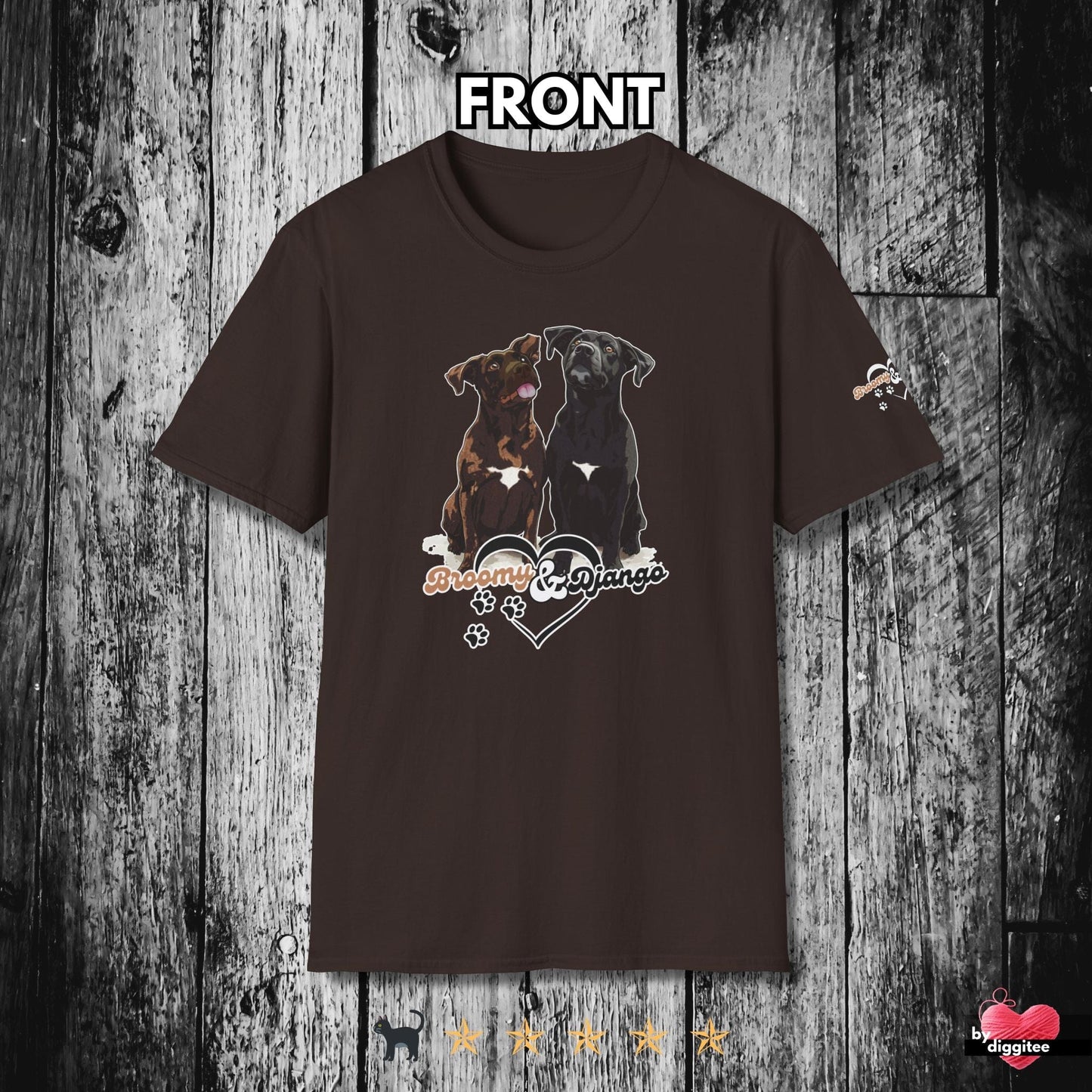Printify T-Shirt Dark Chocolate / S Broomy & Django | Best Dogs Ever