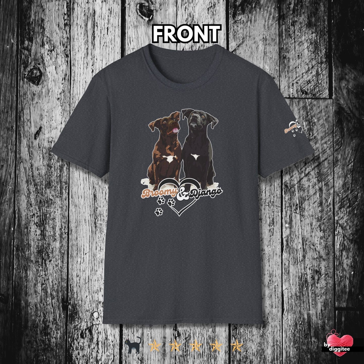 Printify T-Shirt Dark Heather / S Broomy & Django | Best Dogs Ever