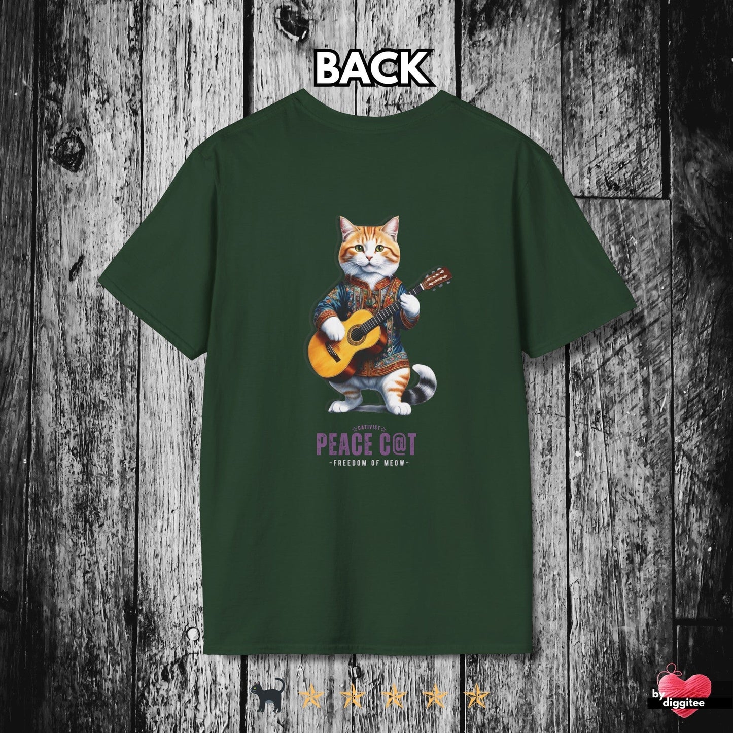 Printify T-Shirt Forest Green / S PEACE C@T II ☮️ BACK Print