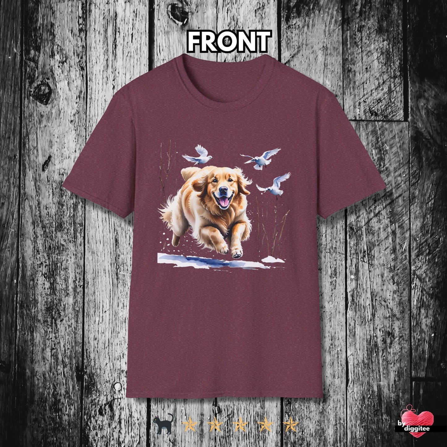 Printify T-Shirt Heather Maroon / S Golden Retriever Running T-shirt