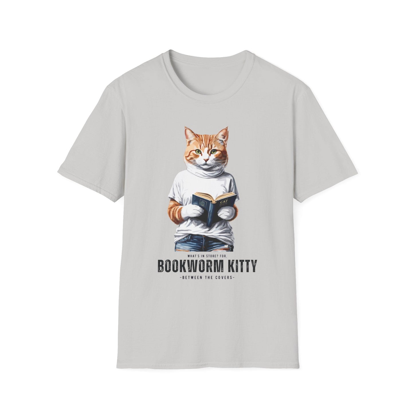 Printify T-Shirt Ice Grey / S BOOKWORM-KITTY-WHITE-CATSONAS-READING_1ab6f936-9ca7-437c-ac46-72a8e6012a99