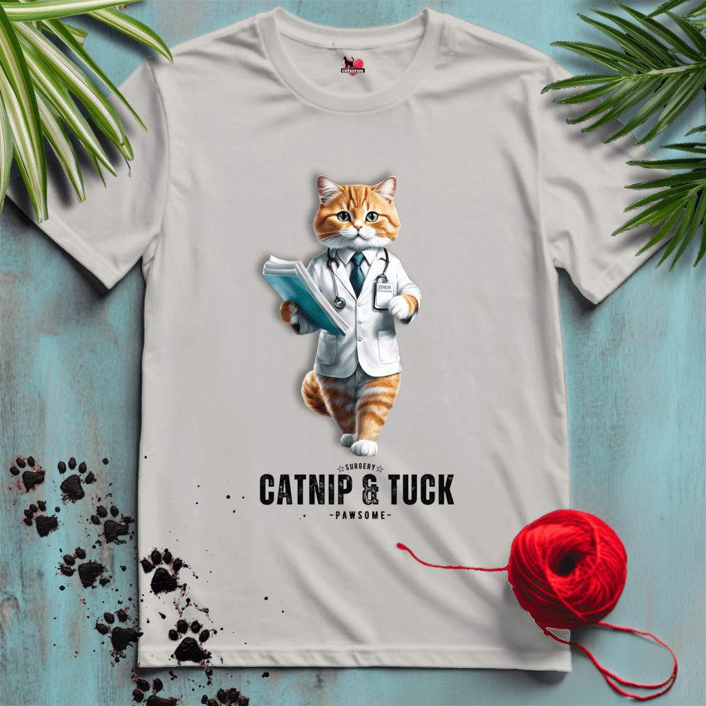 Printify T-Shirt Ice Grey / S CATNIP-AND-TUCK 😷 SURGERY PAWS | Healthcare Cats Collection