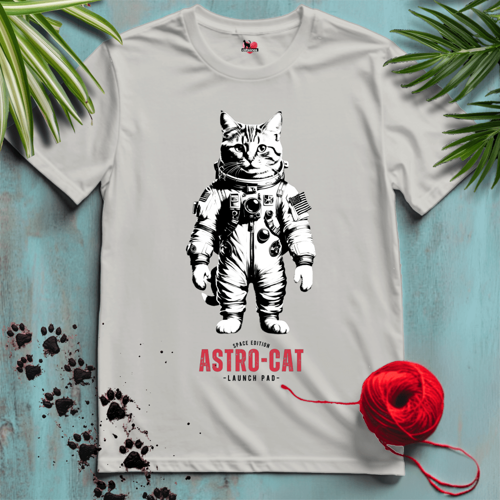 Printify T-Shirt Ice Grey / XL ASTRO-CAT 🌕 MOON-SHOT-SE | Funny Cats Collection | Black+White SE