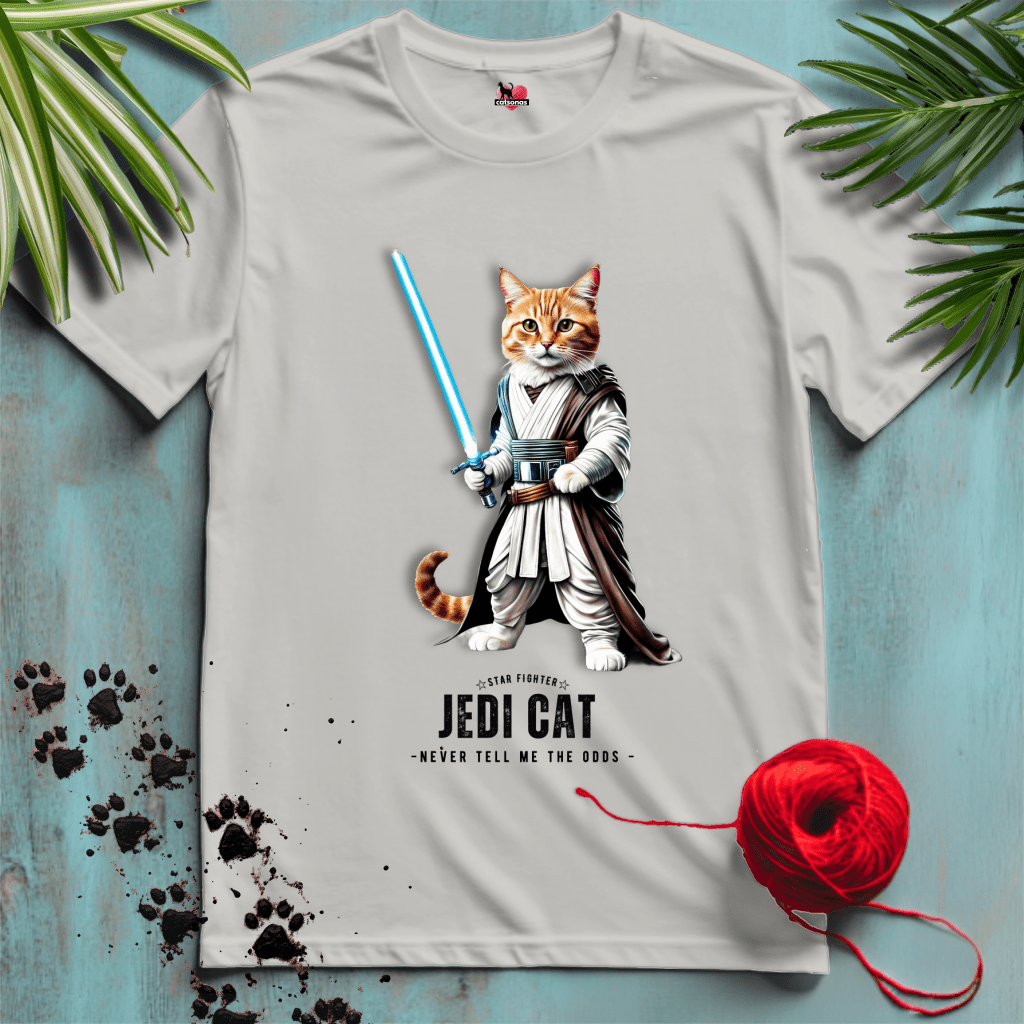 Printify T-Shirt Ice Grey / XL JEDI-CAT ✷ MAY-THE-PAWS | Sci-Fi Cats Collection