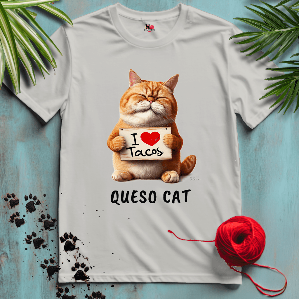 Printify T-Shirt Ice Grey / XL QUESO-CAT ๐ฎ I-LOVE-TACOS | Foodie Cats Collection