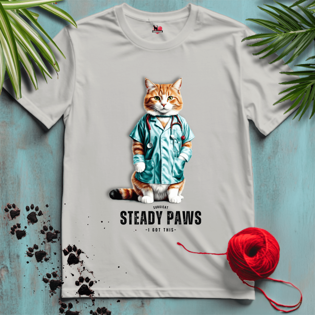 Printify T-Shirt Ice Grey / XL STEADY-PAWS 🥼SURGEON | Healthcare Cats Collection