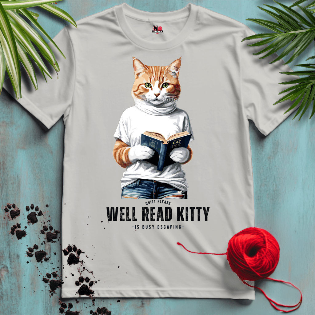 Printify T-Shirt Ice Grey / XL WELL-READ-KITTY 📚 READING ADDICT | Lifestyle Cats Collection