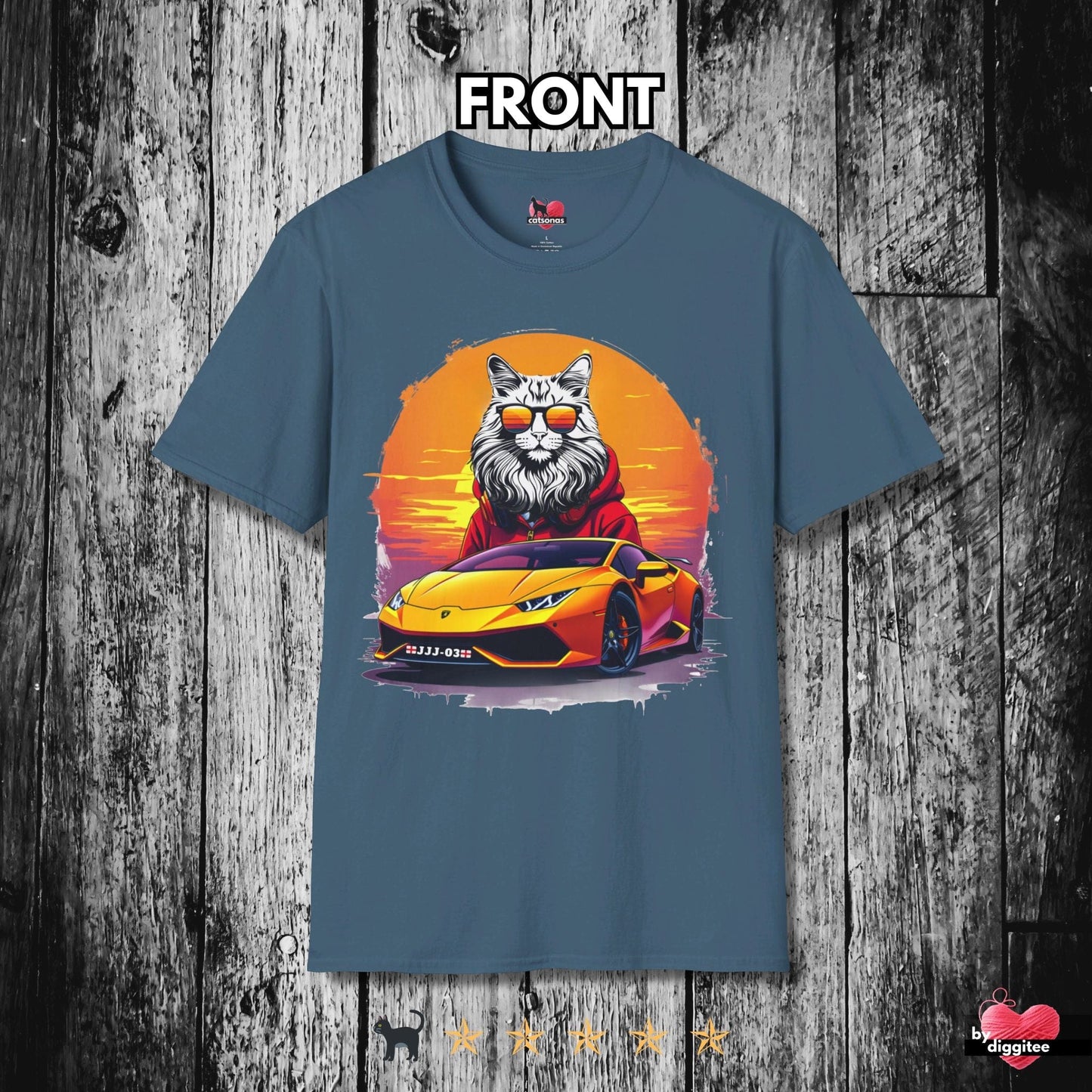 Printify T-Shirt Indigo Blue / S 🏴 CUSTOM Cats 🩷 LAMBO DRIVER Gift: JJJ-03