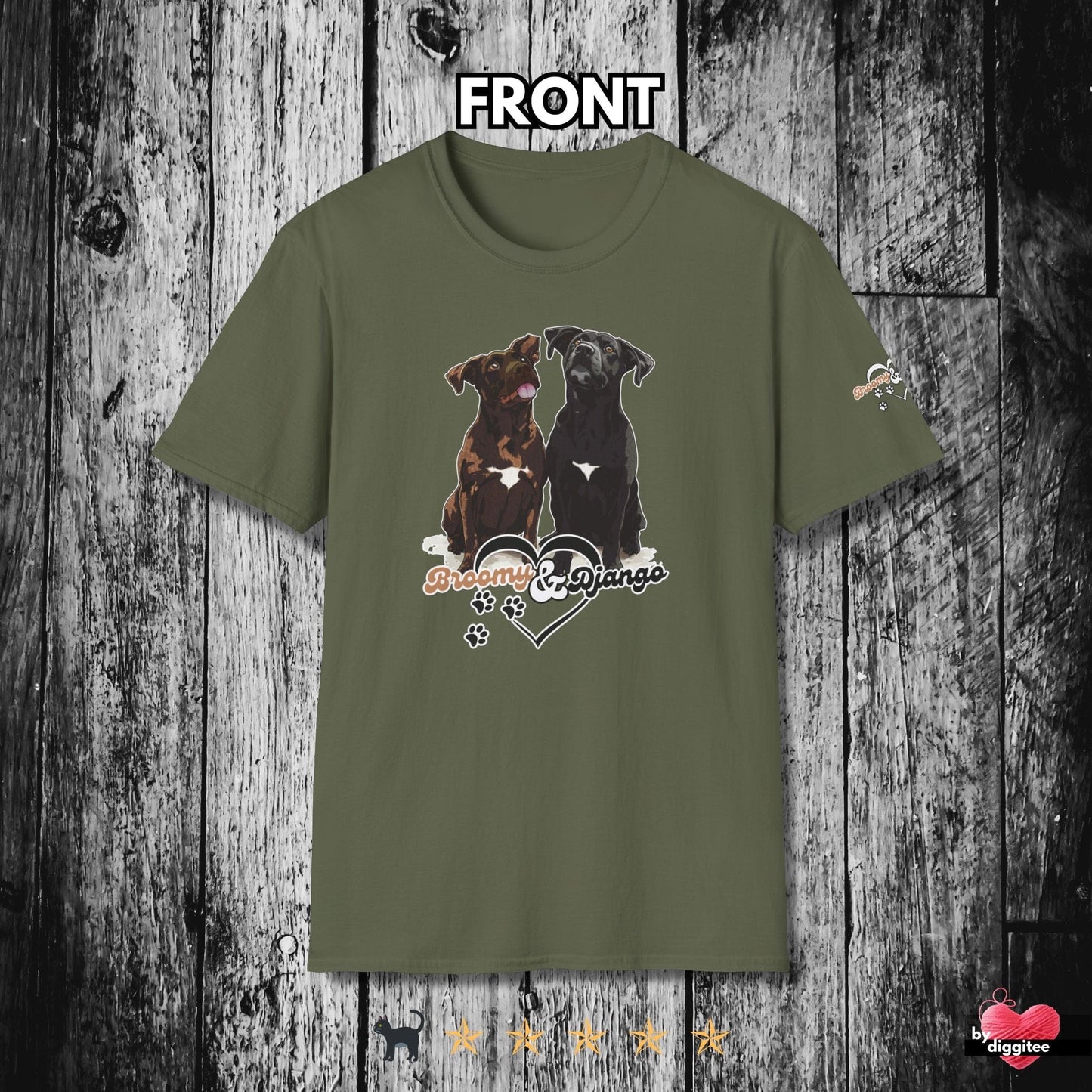 Printify T-Shirt Military Green / S Broomy & Django | Best Dogs Ever
