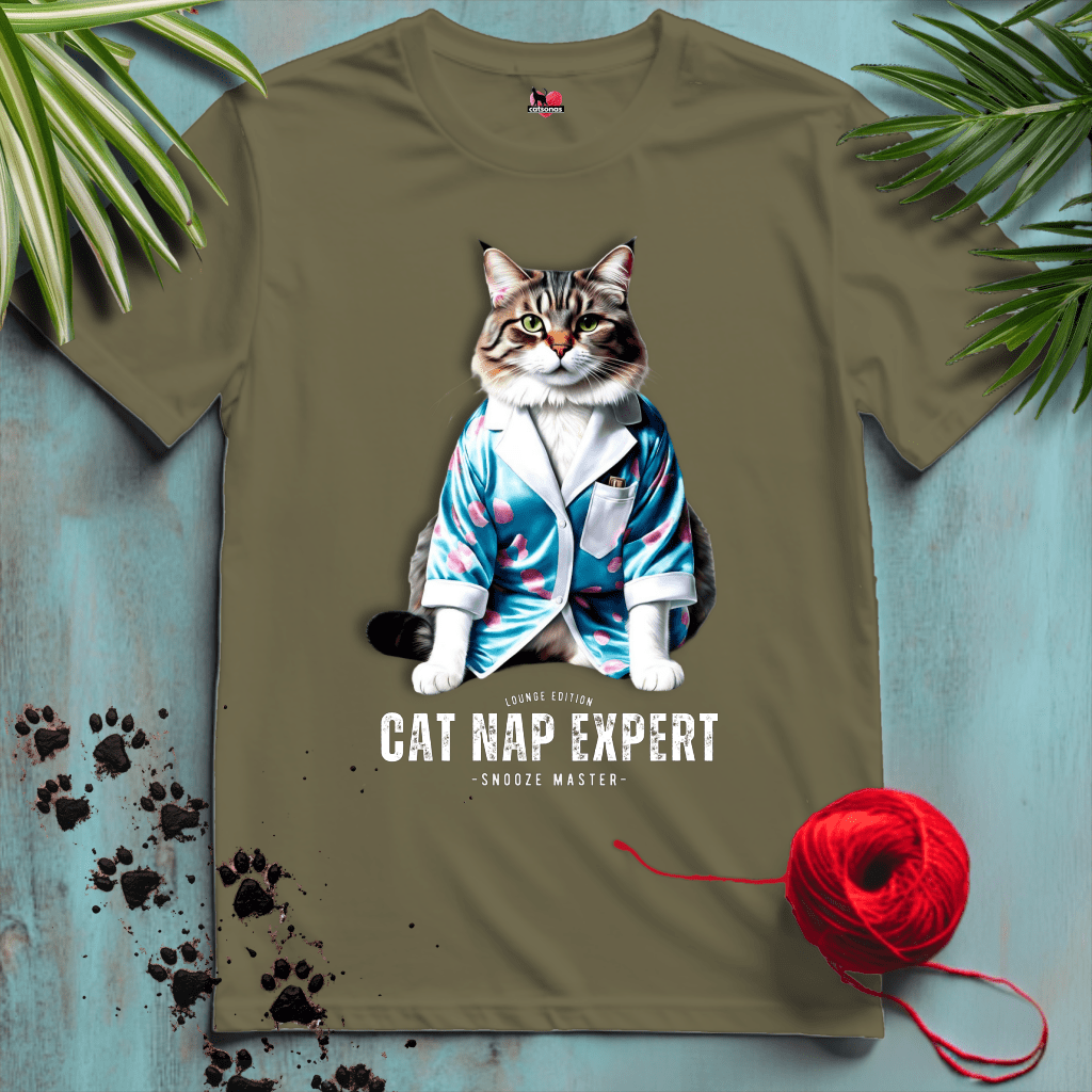 Printify T-Shirt Military Green / S CAT-NAP-EXPERT 💤 SLEEP-SNOOZE-NAP |Lifestyle Cats Collection