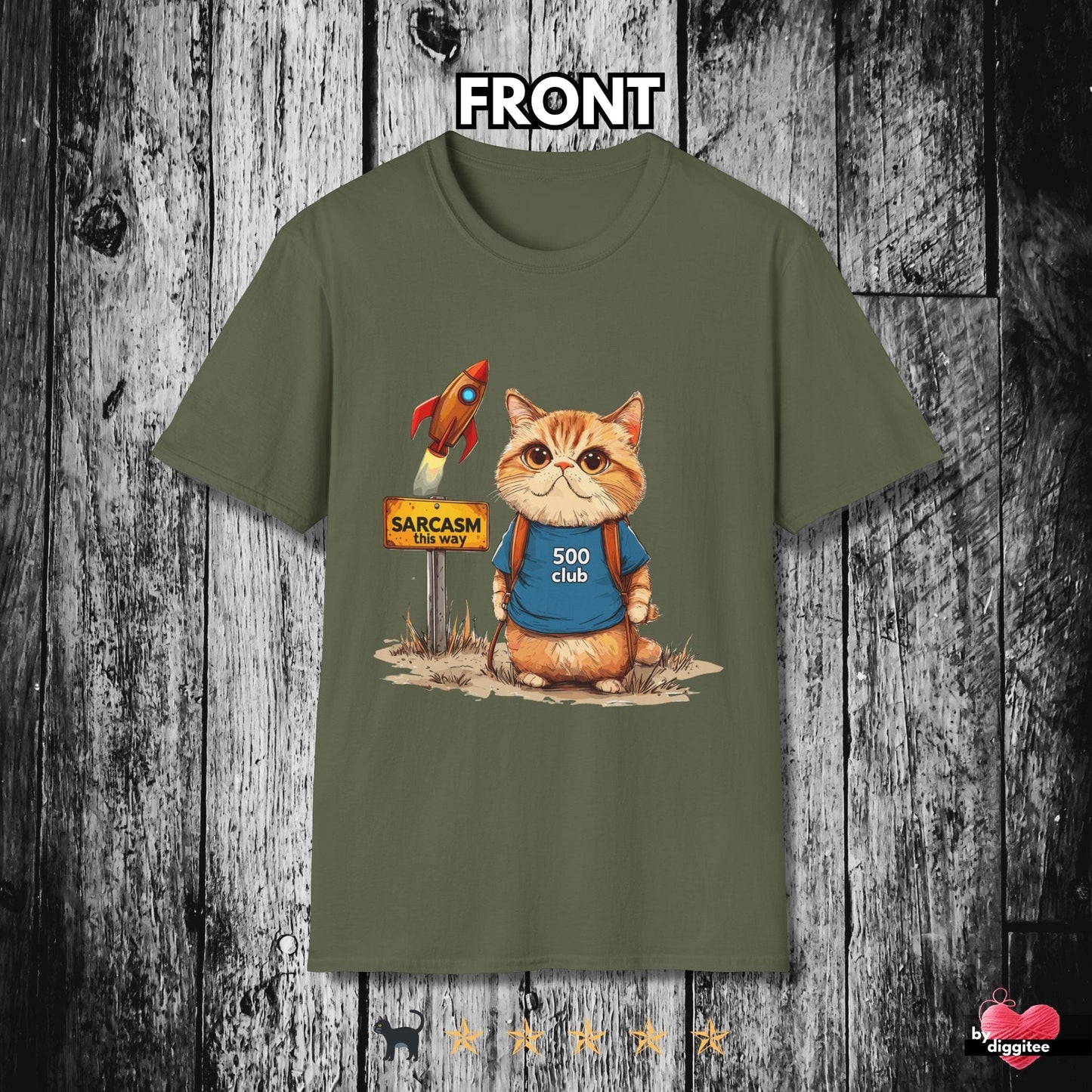 Printify T-Shirt Military Green / S FUNNY CATS 🐈⬛ SAR-CAT-STIC!